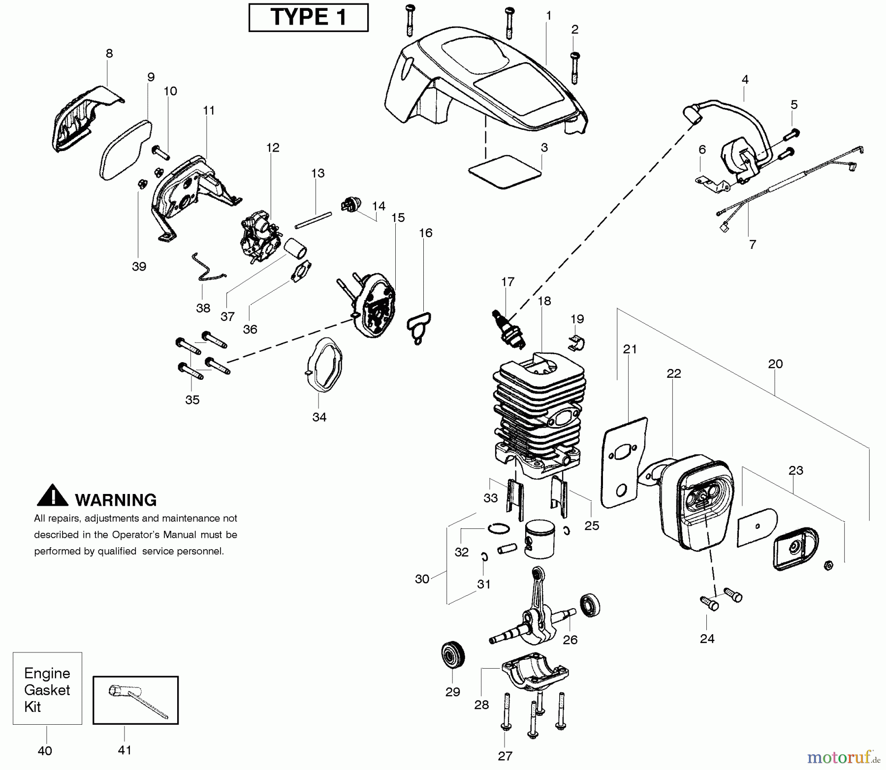  Poulan / Weed Eater Motorsägen PP4218 (Type 1) - Poulan Pro Chainsaw Engine Type 1