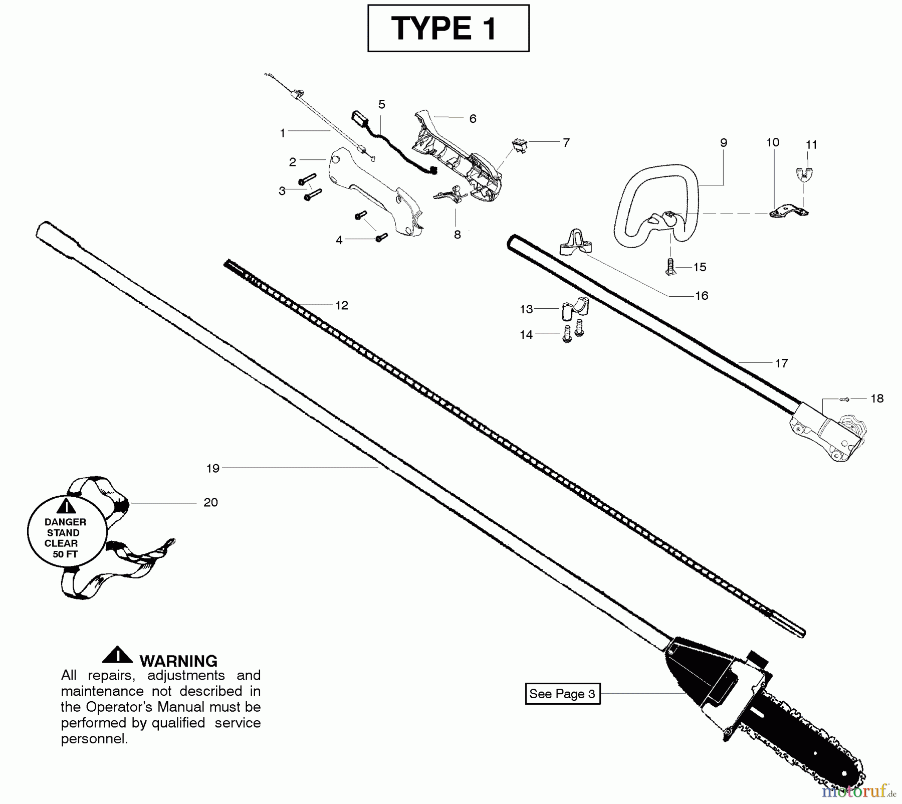  Poulan / Weed Eater Hochentaster PP258TP (Type 1) - Poulan Pro Pole Pruner Shaft & Handle Type 1