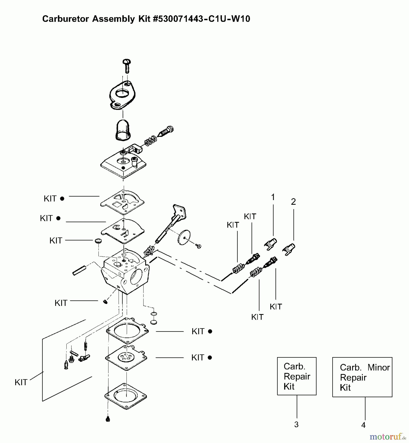  Poulan / Weed Eater Motorsensen, Trimmer FL21LE - Weed Eater Featherlite LE String Trimmer Carburetor Assembly (C1U-W10) P/N 530071443