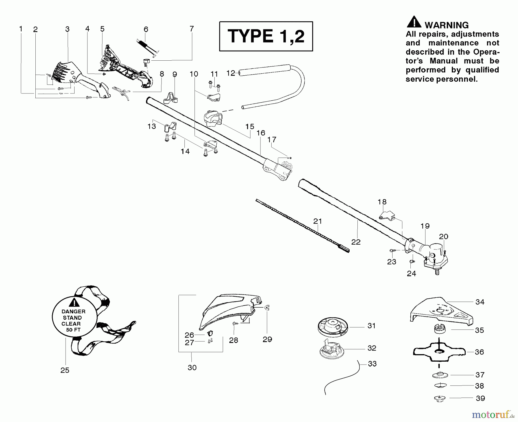  Poulan / Weed Eater Motorsensen, Trimmer PPB300E (Type 2) - Poulan Pro String Trimmer Handle & Shaft Assembly Type 1,2