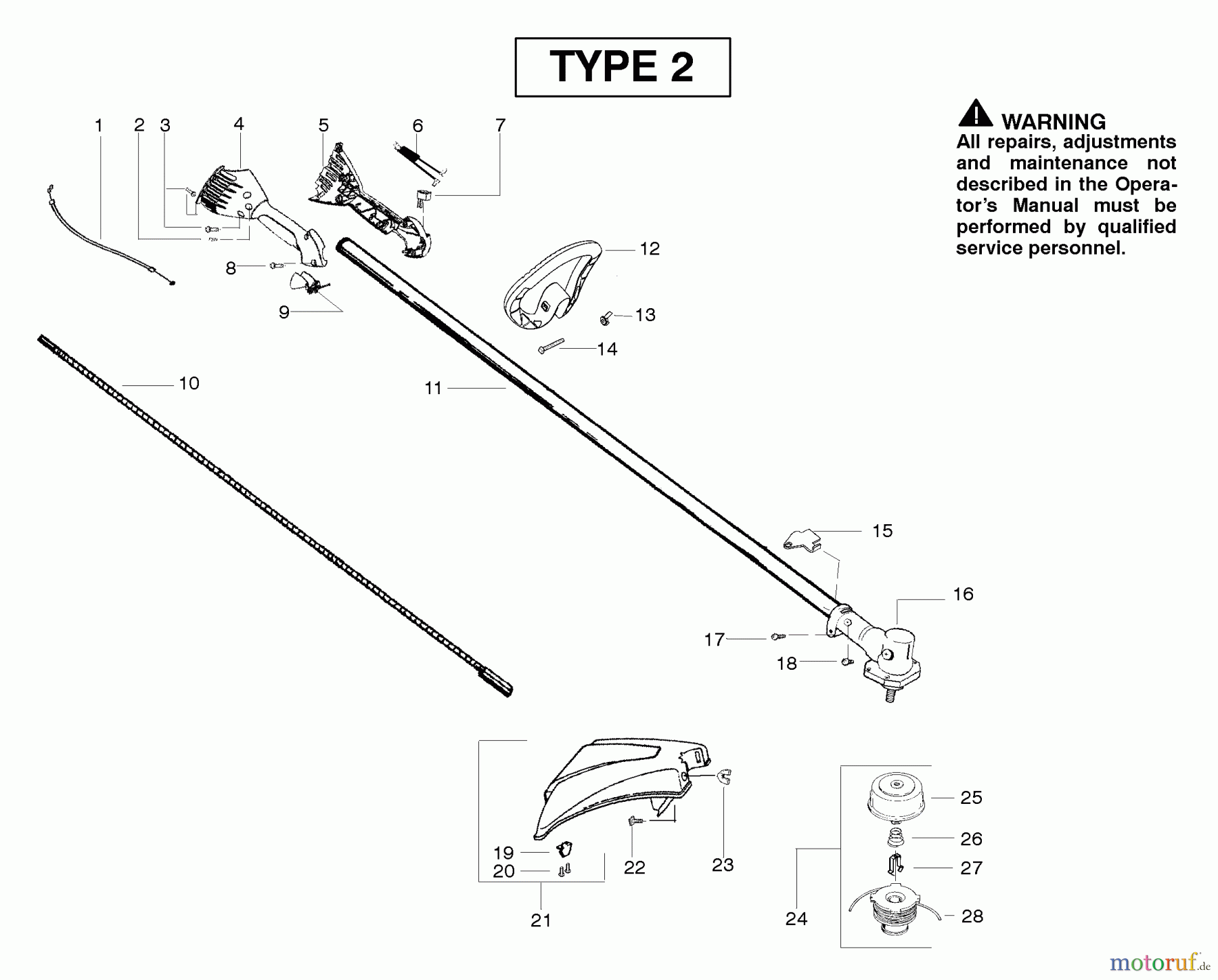  Poulan / Weed Eater Motorsensen, Trimmer SM132 (Type 2) - Poulan Pro String Trimmer Handle & Shaft Assembly