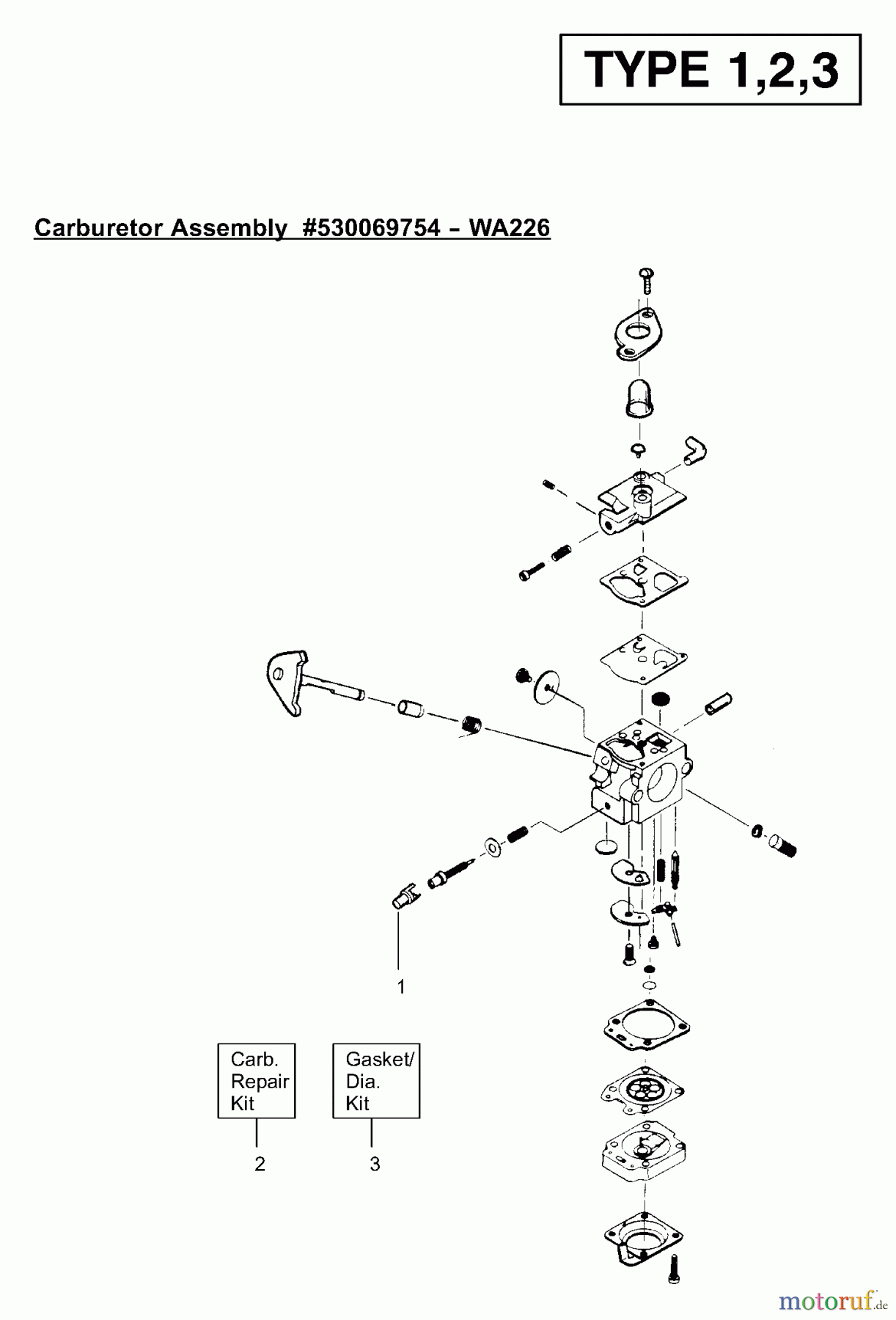  Poulan / Weed Eater Motorsensen, Trimmer Twistn Edge (Type 1) - Weed Eater String Trimmer Carburetor Assembly (WA226) P/N 530069754