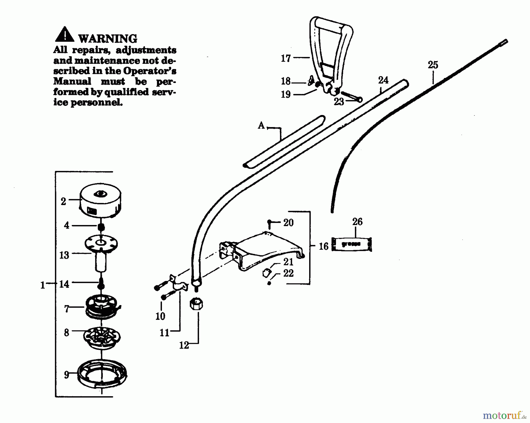  Poulan / Weed Eater Motorsensen, Trimmer YP116 - Weed Eater String Trimmer CUTTING HEAD & DRIVE SHAFT