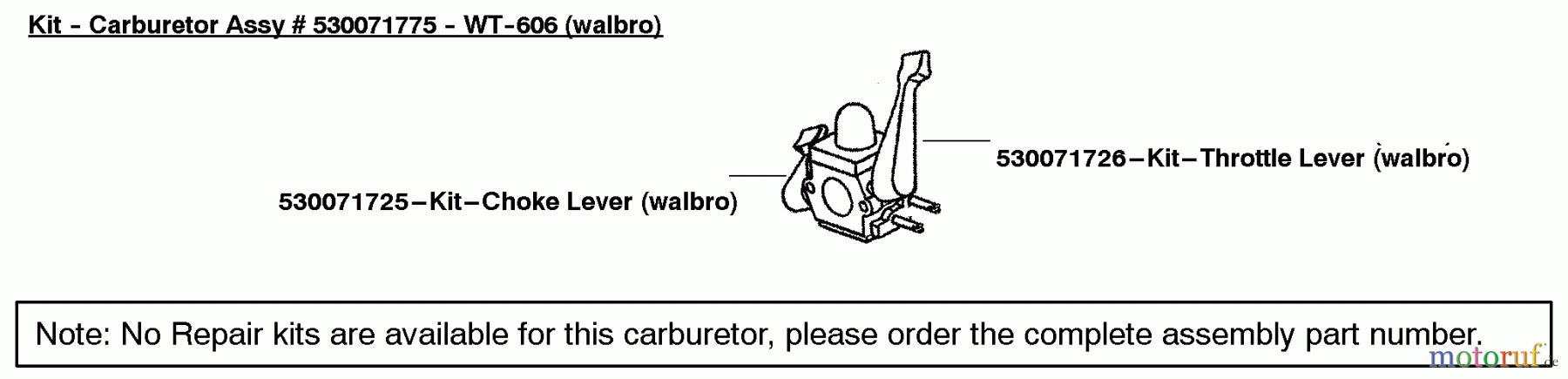  Poulan / Weed Eater Bläser / Sauger / Häcksler / Mulchgeräte WT200 (Type 1) - Weed Eater Wildthing Blower Carburetor Assembly (Walbro WT-606) P/N 530071775