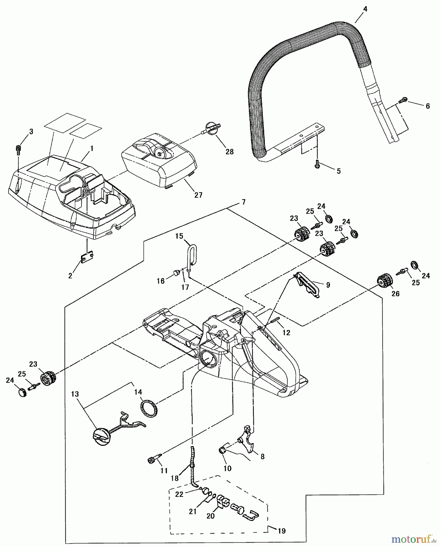  Shindaiwa Sägen, Motorsägen 490 - Shindaiwa Chainsaw, (EPA2) Cylinder Cover, Rear Handle