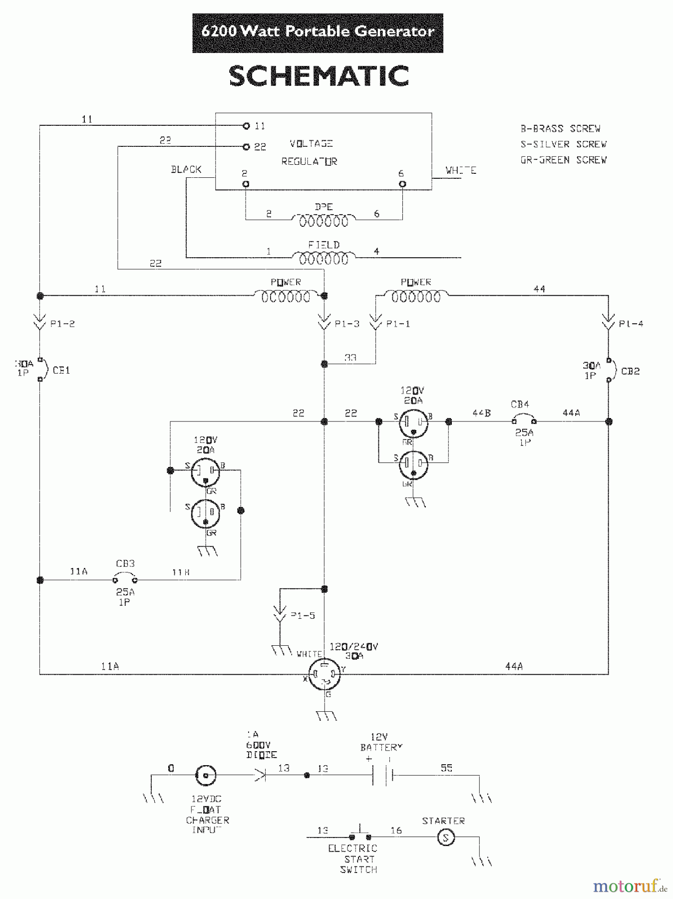  Snapper Sonstiges G62000 (030216) - Snapper 6200 Watt Generator, 11 HP WIRING SCHEMATIC