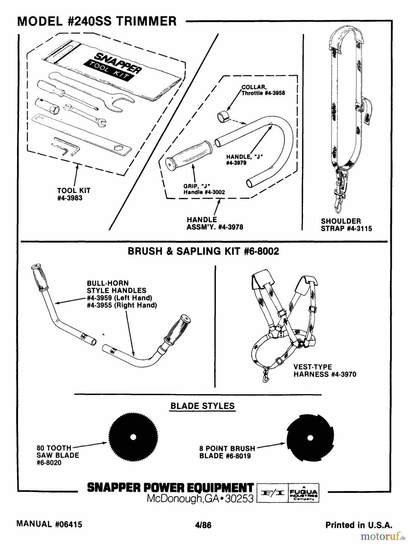  Snapper Trimmer, Motorsensen 240SS - Snapper 24.1cc Straight Shaft Trimmer, Series 0 240SS Accessories