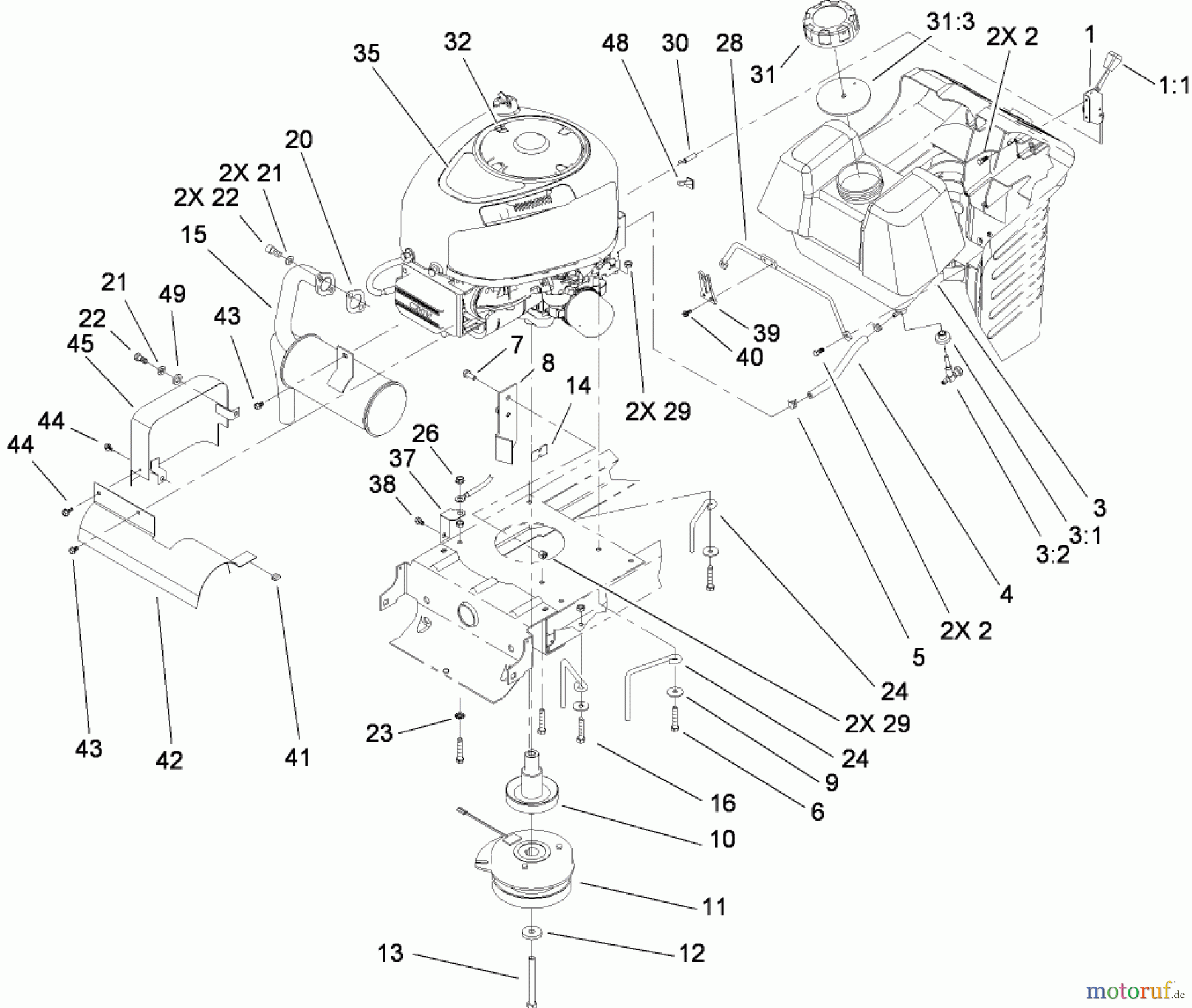  Toro Neu Mowers, Lawn & Garden Tractor Seite 1 135E (RT380H) - Toro RT380H Recycling Mower, 2008 (280000001-280999999) ENGINE ASSEMBLY