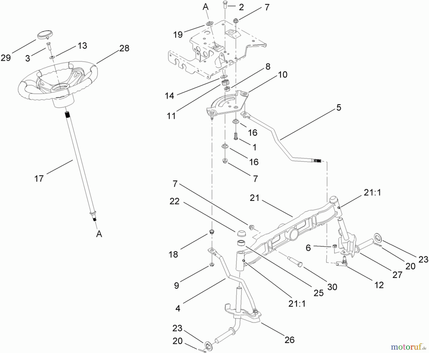  Toro Neu Mowers, Lawn & Garden Tractor Seite 1 13AL60RG544 (LX426) - Toro LX426 Lawn Tractor, 2008 (SN 1L107H10100-) STEERING SHAFT AND FRONT AXLE ASSEMBLY