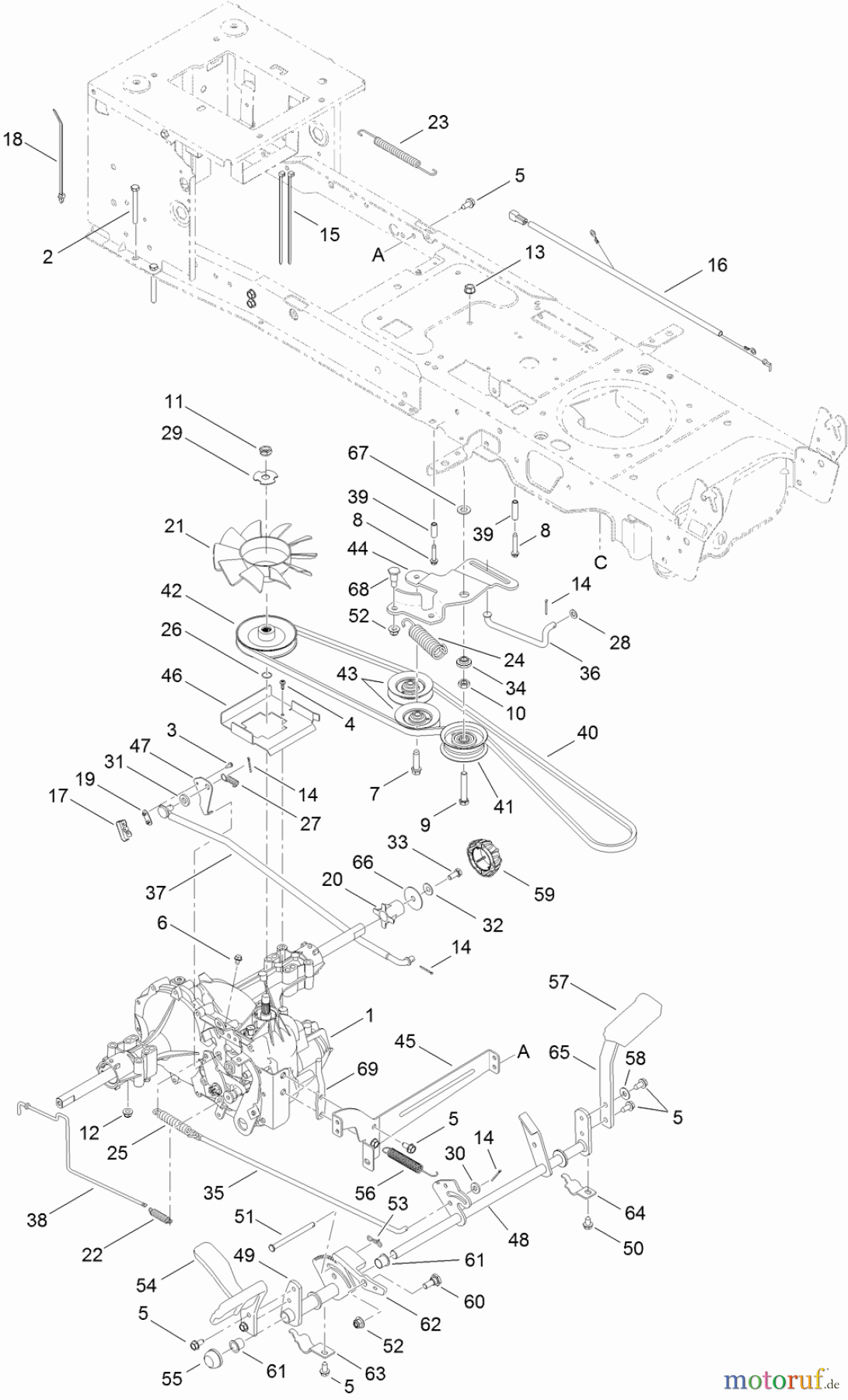  Toro Neu Mowers, Lawn & Garden Tractor Seite 1 13AP91RT848 (LX468) - Toro LX468 Lawn Tractor, 2011 (1-1) TRANSMISSION, BELT AND DRIVE ASSEMBLY