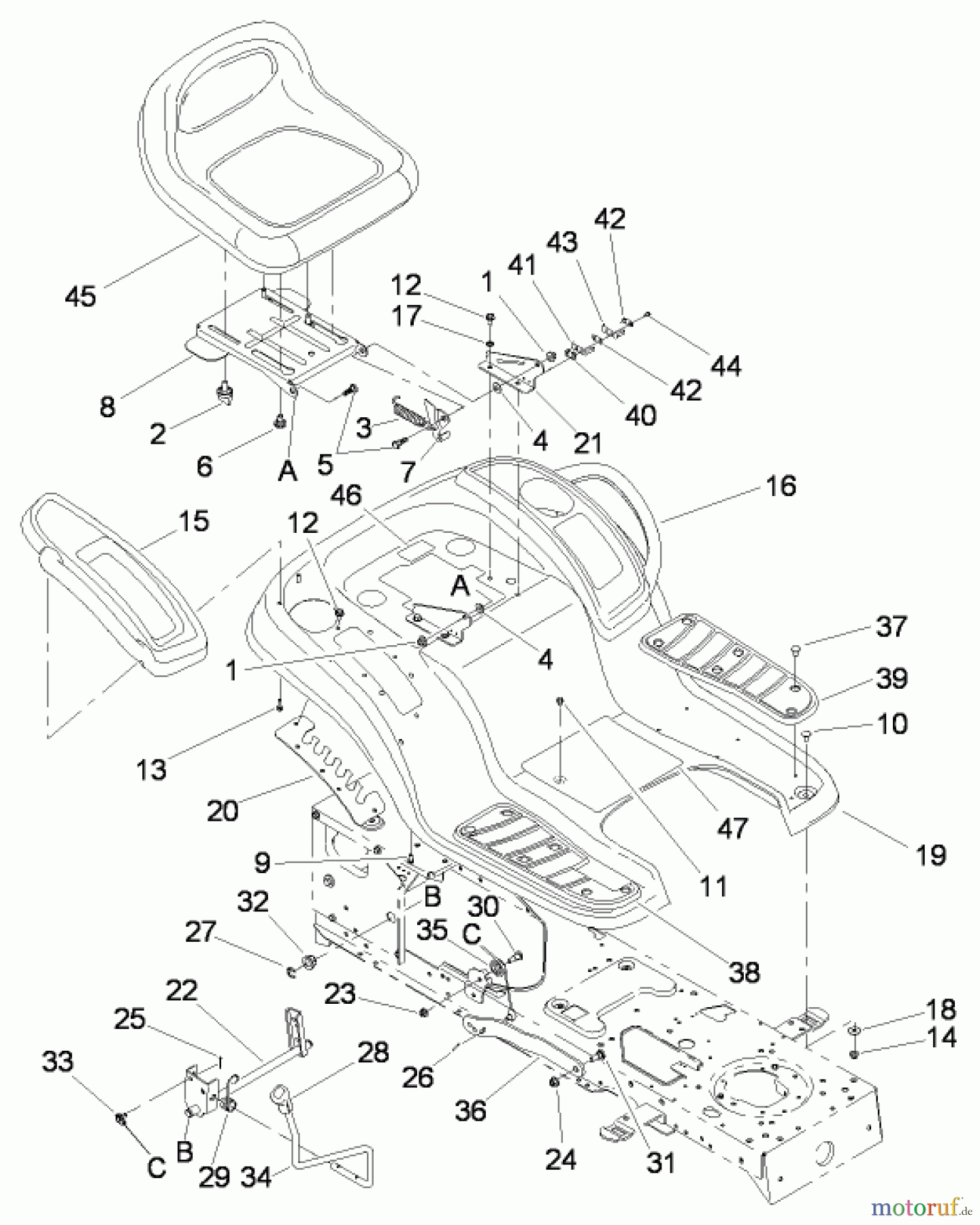  Toro Neu Mowers, Lawn & Garden Tractor Seite 1 13AT61RH544 (LX466) - Toro LX466 Lawn Tractor, 2008 (SN 1-) SEAT, FENDER AND DECK LIFT ASSEMBLY