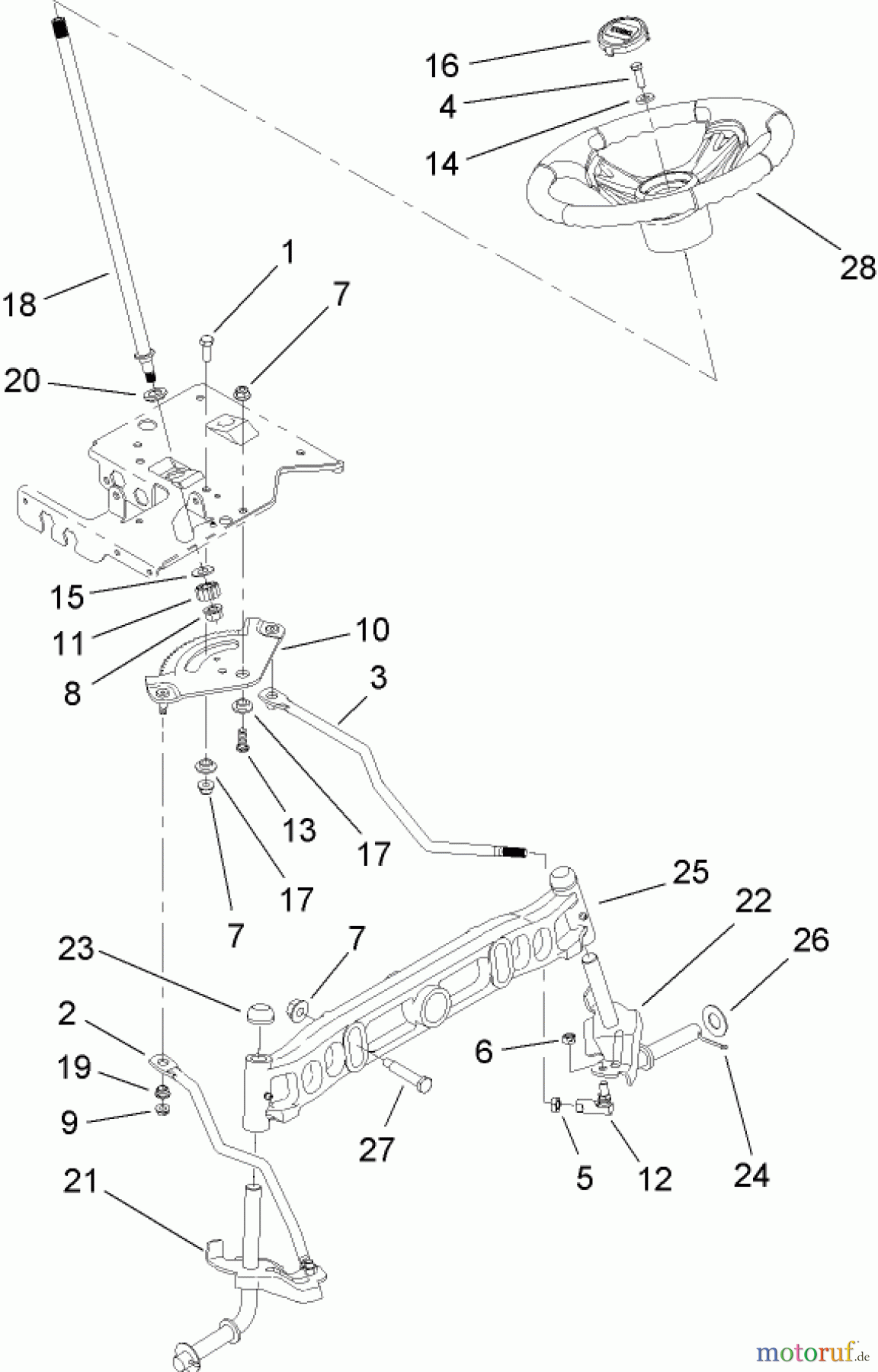  Toro Neu Mowers, Lawn & Garden Tractor Seite 1 13AX60RG744 (LX420) - Toro LX420 Lawn Tractor, 2006 (1L215B10000-) STEERING SHAFT AND FRONT AXLE ASSEMBLY