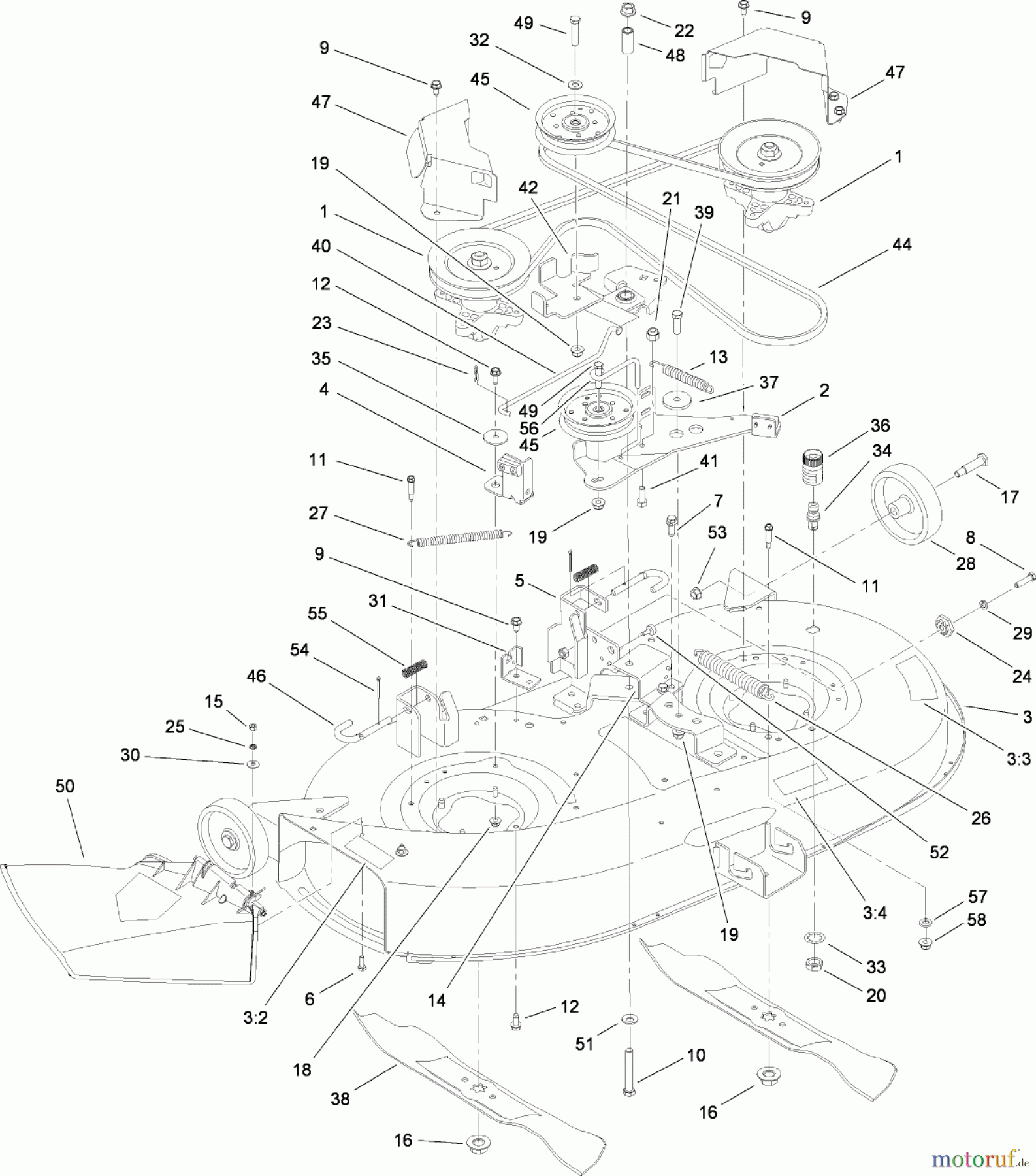  Toro Neu Mowers, Lawn & Garden Tractor Seite 1 13BX60RG748 (LX425) - Toro LX425 Lawn Tractor, 2007 (1A087H10172-1E087H10250) DECK ASSEMBLY