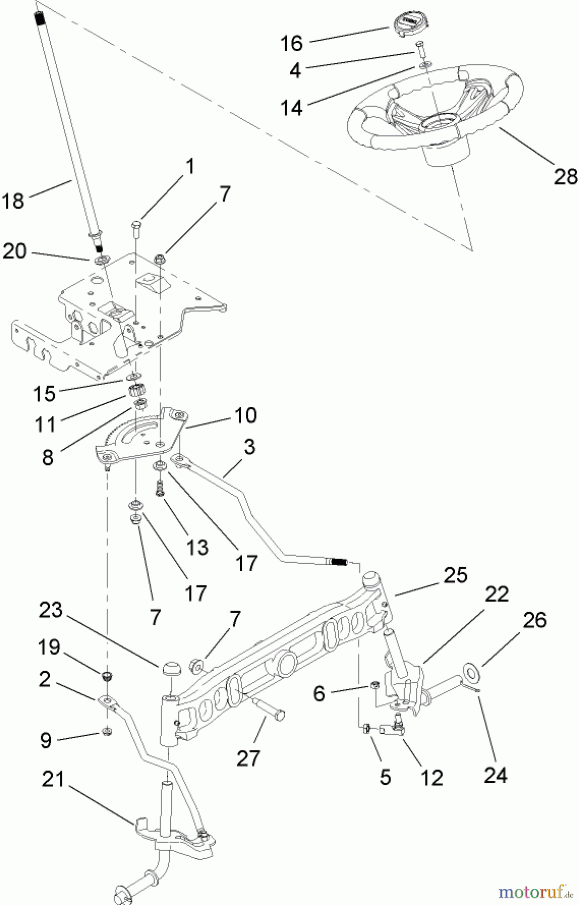  Toro Neu Mowers, Lawn & Garden Tractor Seite 1 13BX60RG744 (LX425) - Toro LX425 Lawn Tractor, 2007 (1A087H10172-1C307H10417) STEERING SHAFT AND FRONT AXLE ASSEMBLY