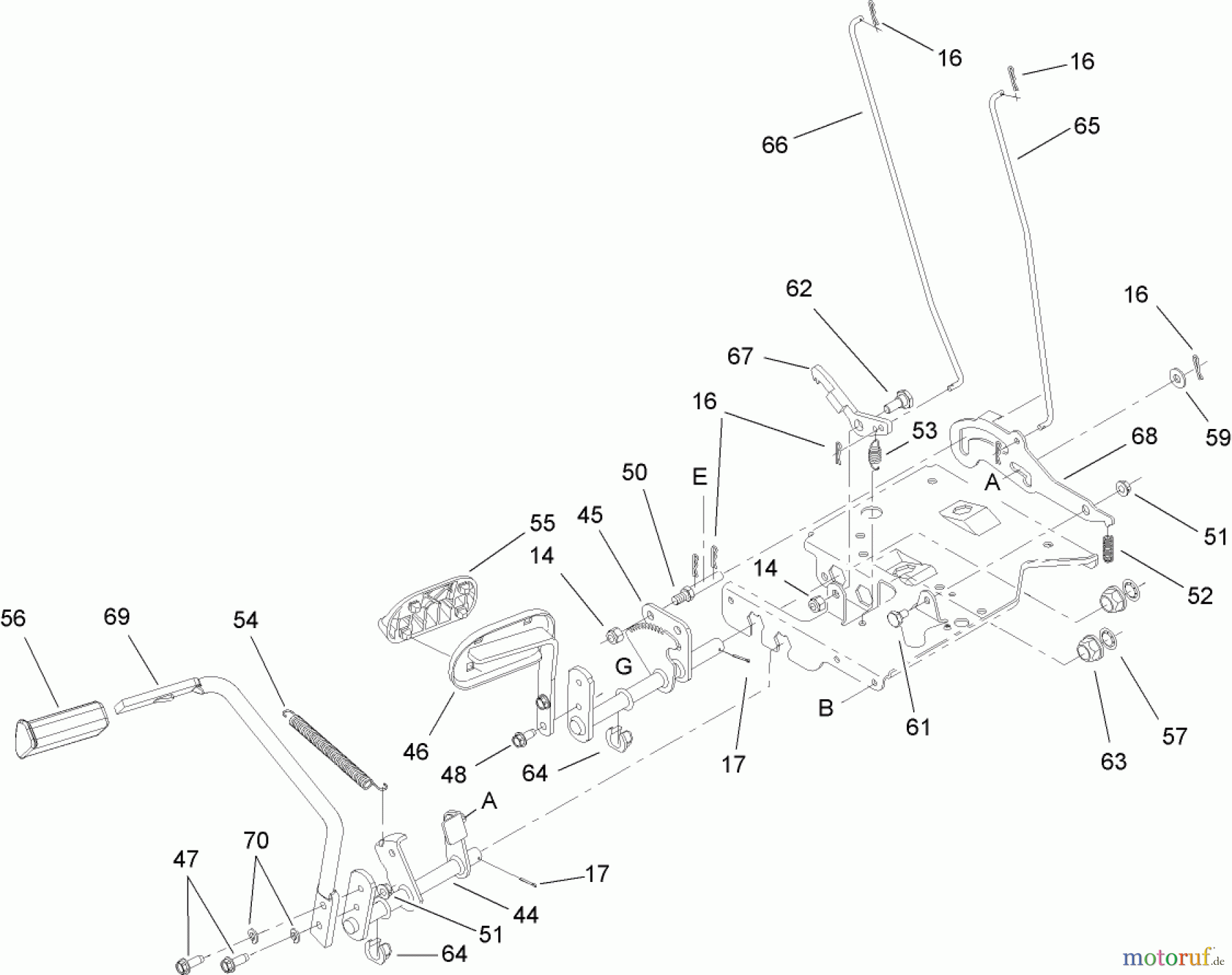  Toro Neu Mowers, Lawn & Garden Tractor Seite 1 13BX60RG748 (LX425) - Toro LX425 Lawn Tractor, 2007 (SN 1E087H10251-) BRAKE AND TRACTION PEDAL ASSEMBLY