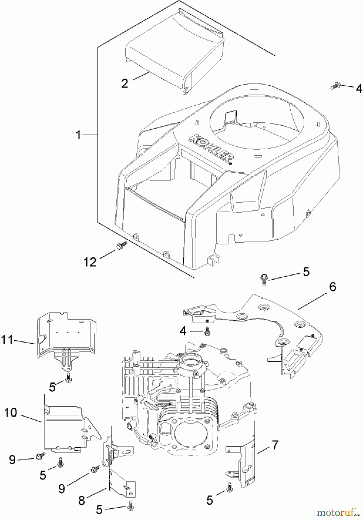  Toro Neu Mowers, Lawn & Garden Tractor Seite 1 14AP80RP744 (GT2100) - Toro GT2100 Garden Tractor, 2006 (1A136H30000-) BLOWER HOUSING AND BAFFLE ASSEMBLY KOHLER SV720-0017