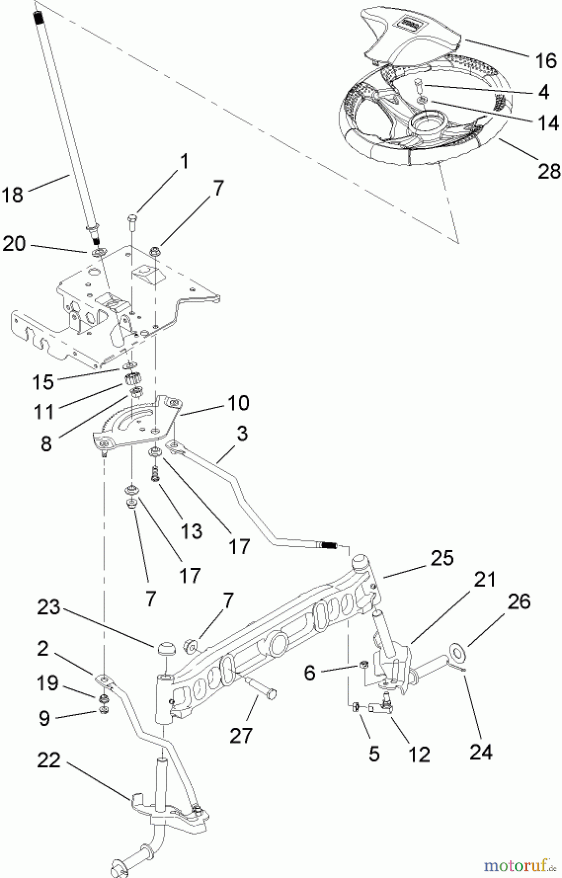  Toro Neu Mowers, Lawn & Garden Tractor Seite 1 14AP80RP744 (GT2100) - Toro GT2100 Garden Tractor, 2006 (1A136H30000-) STEERING SHAFT AND FRONT AXLE ASSEMBLY