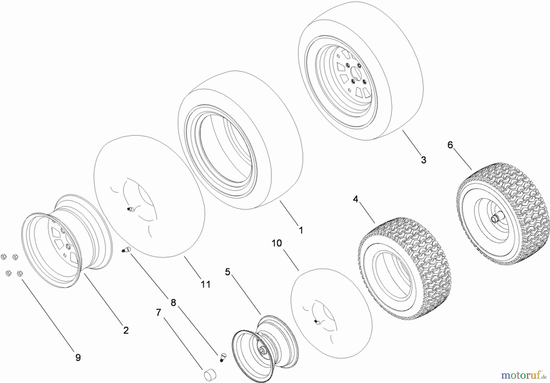  Toro Neu Mowers, Lawn & Garden Tractor Seite 1 14AQ81RP048 (GT2200) - Toro GT2200 Garden Tractor, 2008 (SN 1-) FRONT AND REAR WHEEL ASSEMBLY