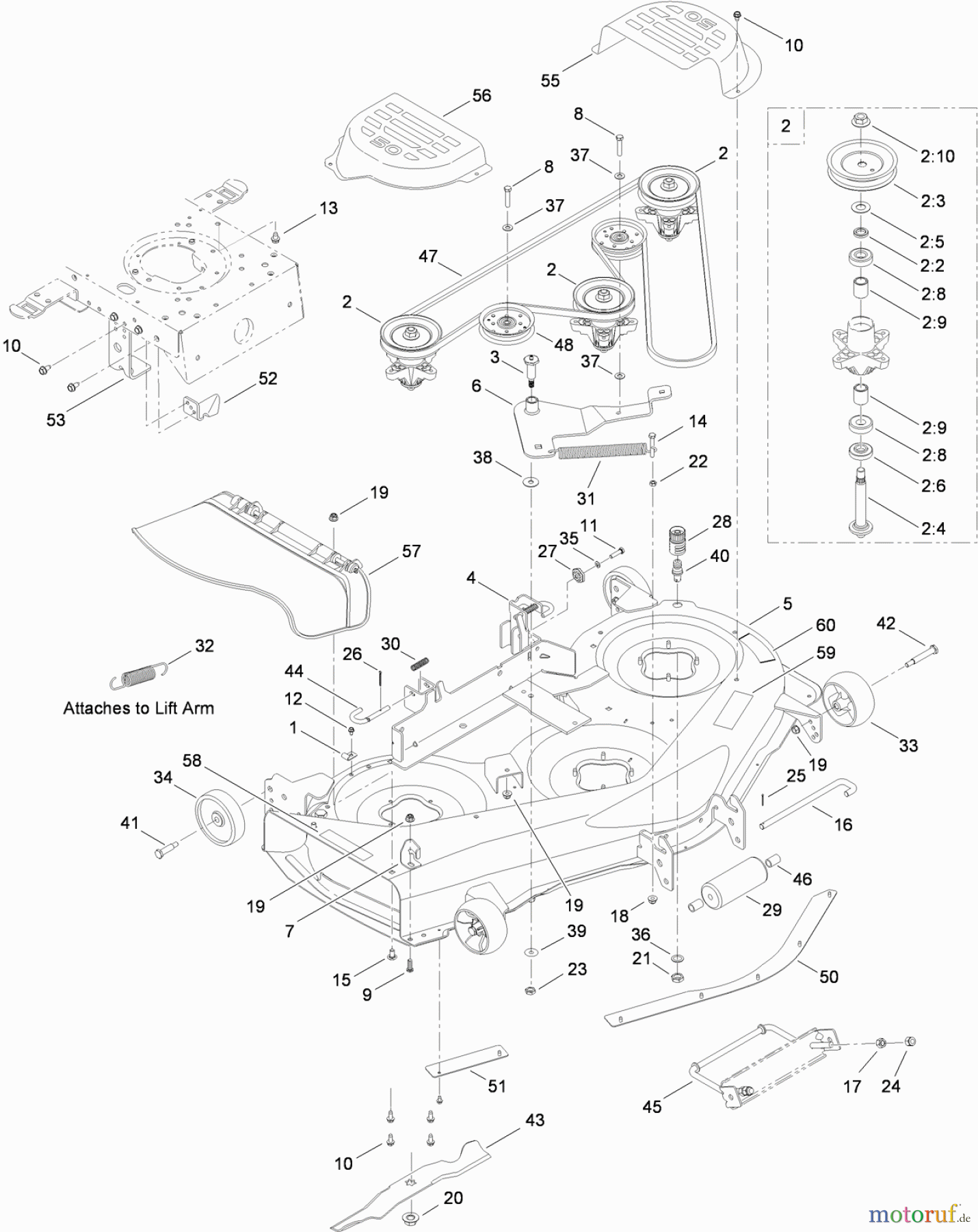  Toro Neu Mowers, Lawn & Garden Tractor Seite 1 14AQ81RP544 (GT2200) - Toro GT2200 Garden Tractor, 2008 (SN 1-) 50 INCH DECK ASSEMBLY