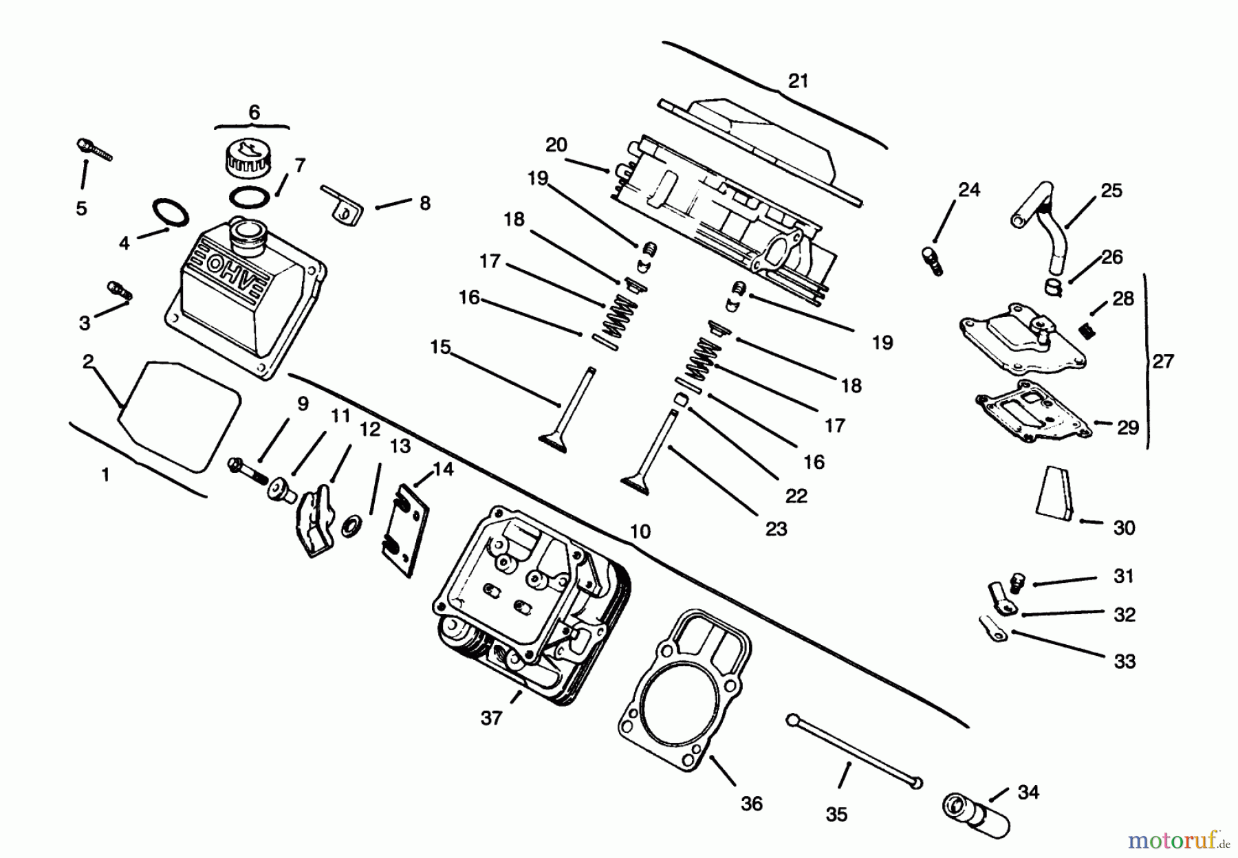  Toro Neu Mowers, Lawn & Garden Tractor Seite 1 30610 (120) - Toro Proline 120, 1995 (591300-599999) CYLINDER HEAD, VALVE & BREATHER