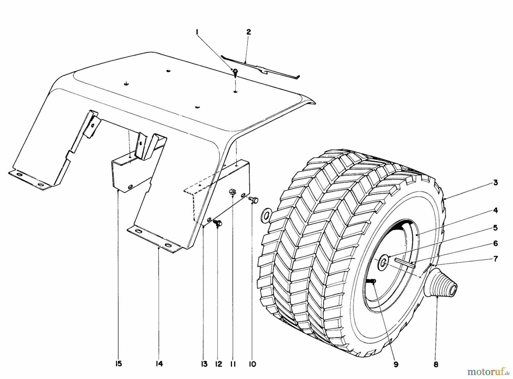  Toro Neu Mowers, Lawn & Garden Tractor Seite 1 55003 (800) - Toro 800 Recoil Lawn Tractor, 1970 (0000001-0999999) REAR TIRE AND FENDER ASSEMBLY