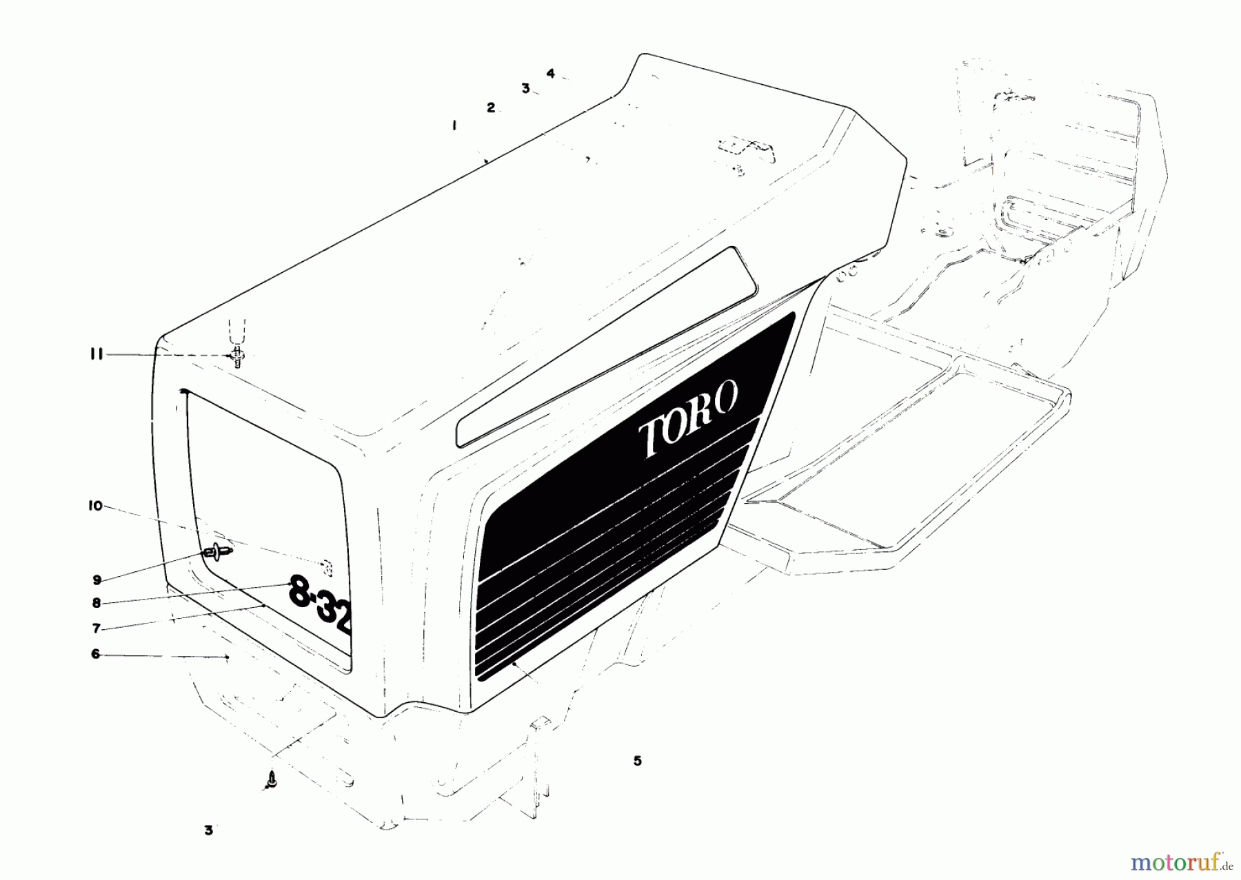  Toro Neu Mowers, Lawn & Garden Tractor Seite 1 57300 (8-32) - Toro 8-32 Front Engine Rider, 1980 (0000001-0999999) HOOD ASSEMBLY MODEL 57300