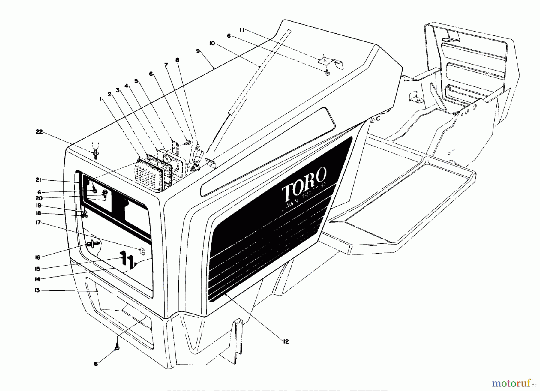  Toro Neu Mowers, Lawn & Garden Tractor Seite 1 57360 (11-32) - Toro 11-32 Lawn Tractor, 1985 (5000001-5999999) HOOD ASSEMBLY MODEL 57360