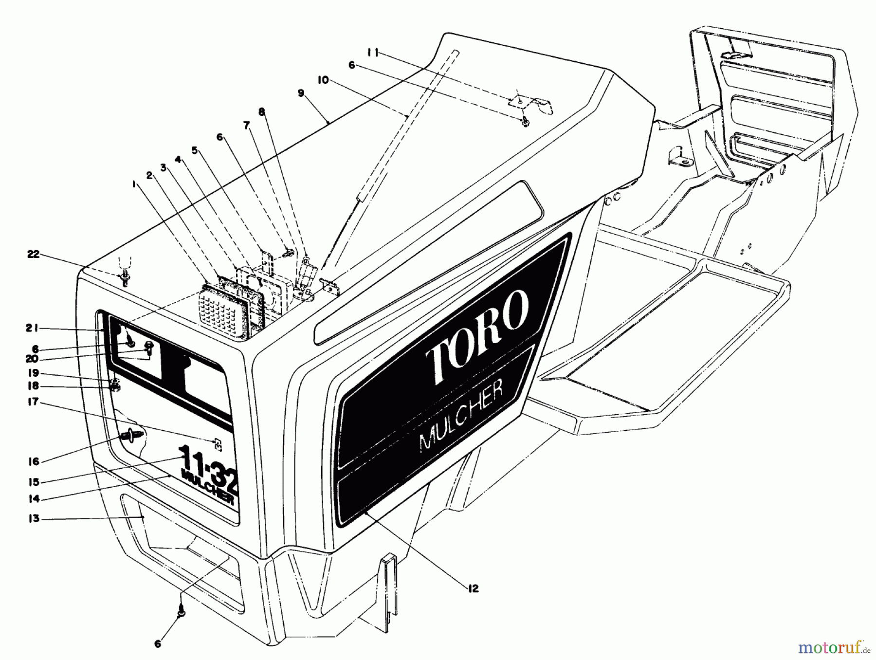  Toro Neu Mowers, Lawn & Garden Tractor Seite 1 57380 - Toro 8 hp Front Engine Rider, 1980 (0000001-0999999) HOOD ASSEMBLY MODEL 57385