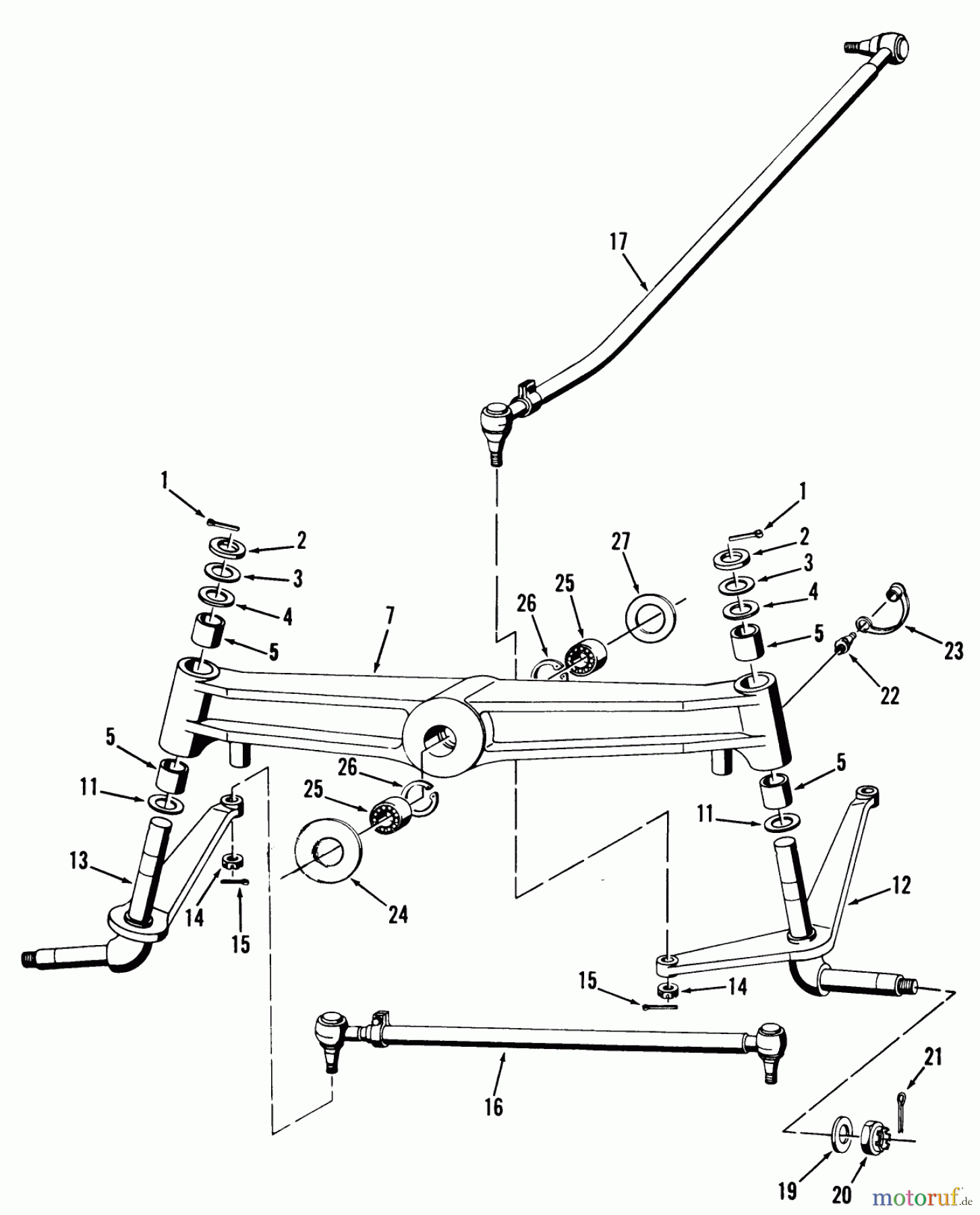  Toro Neu Mowers, Lawn & Garden Tractor Seite 1 61-20RG01 (D-250) - Toro D-250 10-Speed Tractor, 1977 FRONT AXLE, SPINDLES AND TIE RODS