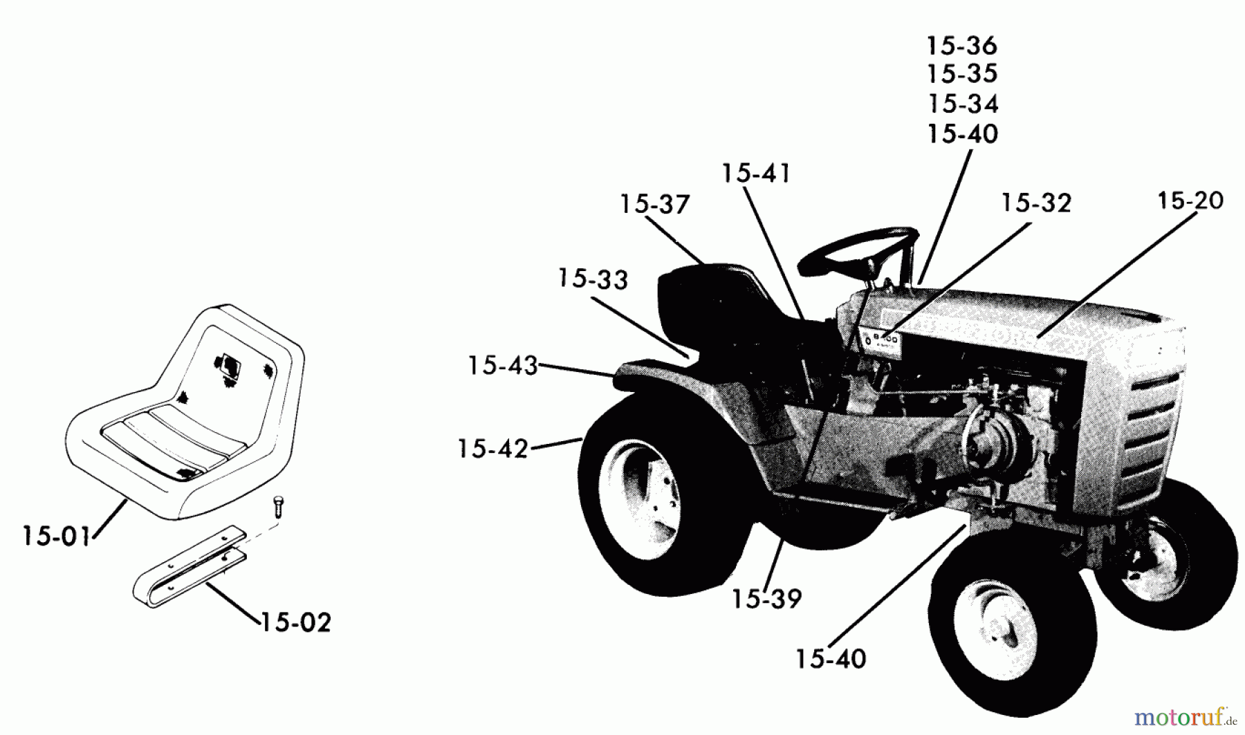  Toro Neu Mowers, Lawn & Garden Tractor Seite 1 71-16K801 (C-160) - Toro C-160 8-Speed Tractor, 1977 15.000 SEATS, DECALS MISC.TRIM