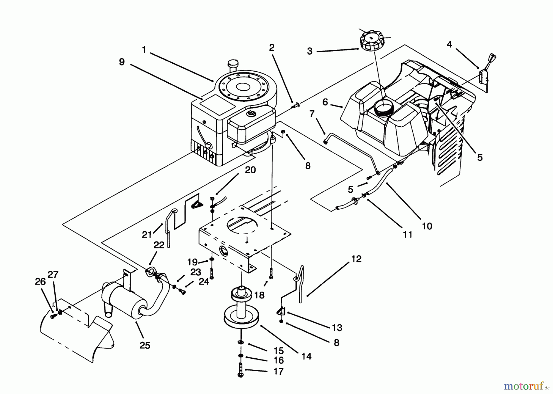  Toro Neu Mowers, Lawn & Garden Tractor Seite 1 71181 (12-38HXL) - Toro 12-38HXL Lawn Tractor, 1993 (3900001-3999999) ENGINE ASSEMBLY