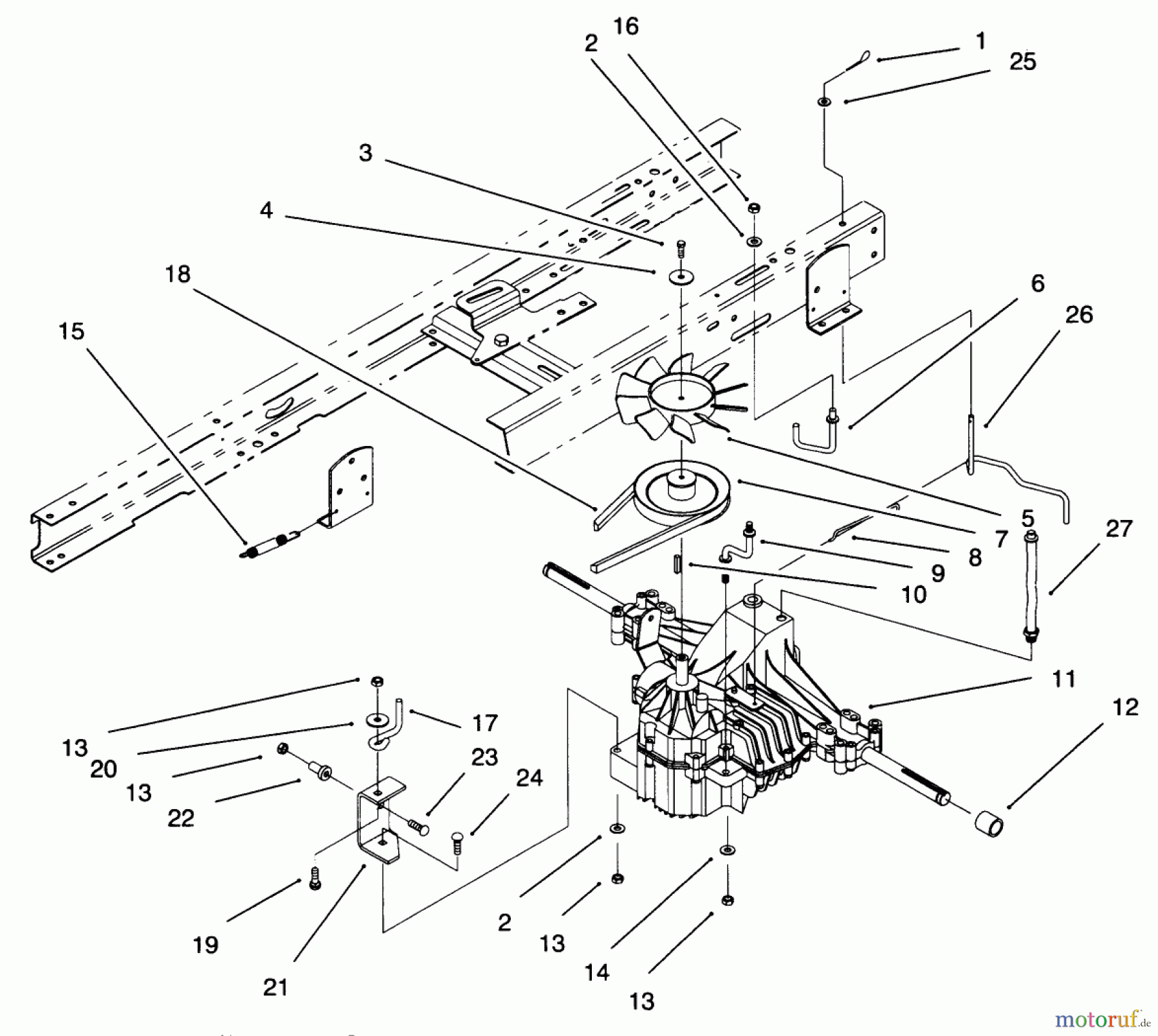  Toro Neu Mowers, Lawn & Garden Tractor Seite 1 71193 (14-38HXL) - Toro 14-38HXL Lawn Tractor, 1996 (6900001-6999999) HYDRO TRANSAXLE ASSEMBLY #1