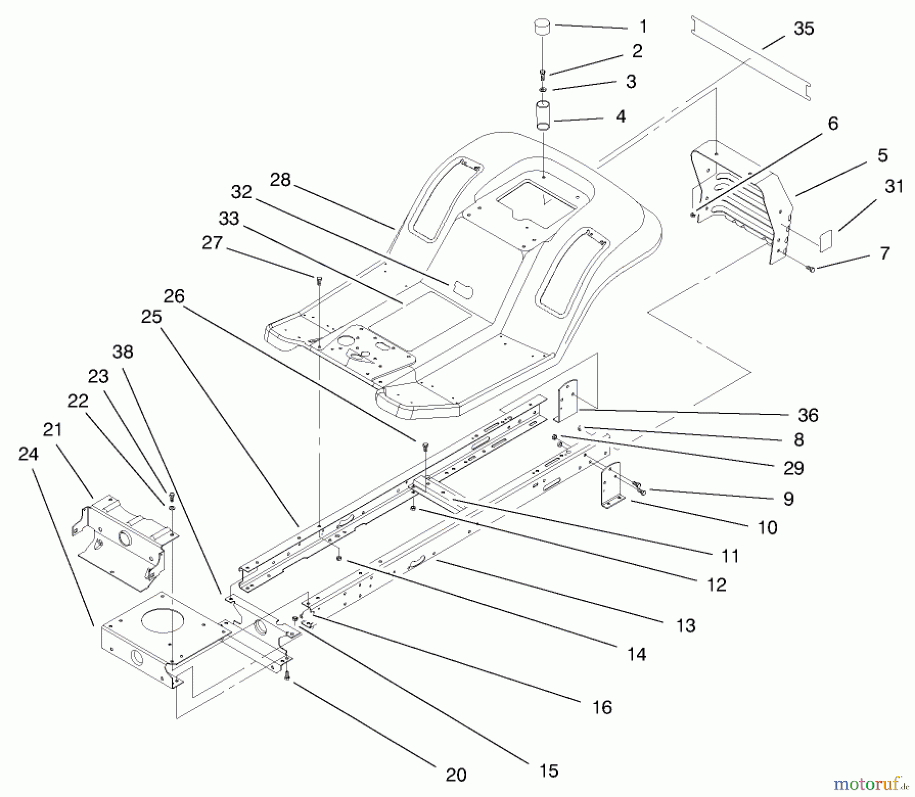  Toro Neu Mowers, Lawn & Garden Tractor Seite 1 71196 (16-44HXL) - Toro 16-44HXL Lawn Tractor, 1997 (7900001-7999999) FRAME ASSEMBLY