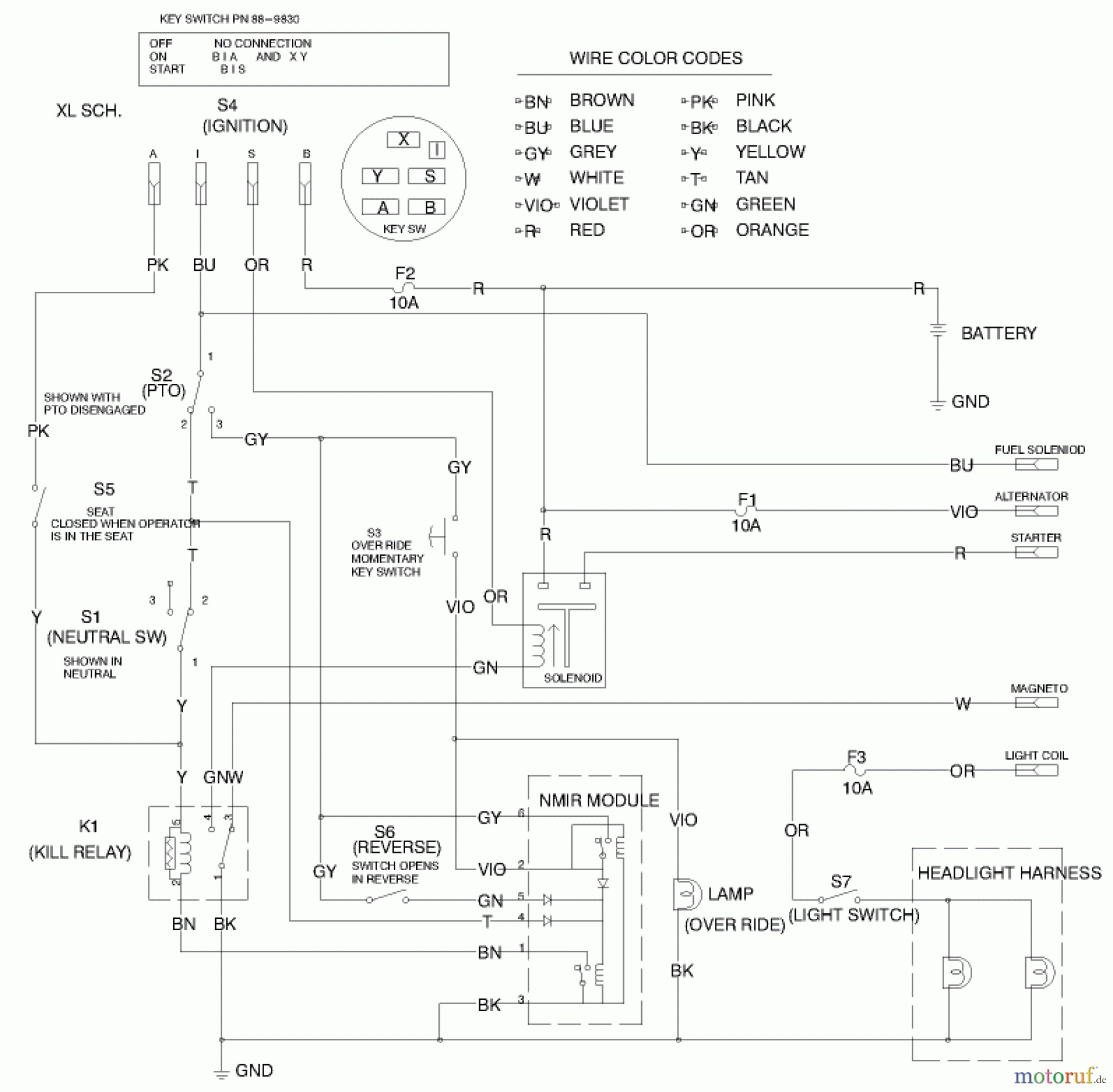  Toro Neu Mowers, Lawn & Garden Tractor Seite 1 71280 (17-44HXLE) - Toro 17-44HXLE Lawn Tractor, 1999 (9900001-9999999) ELECTRICAL SCHEMATIC