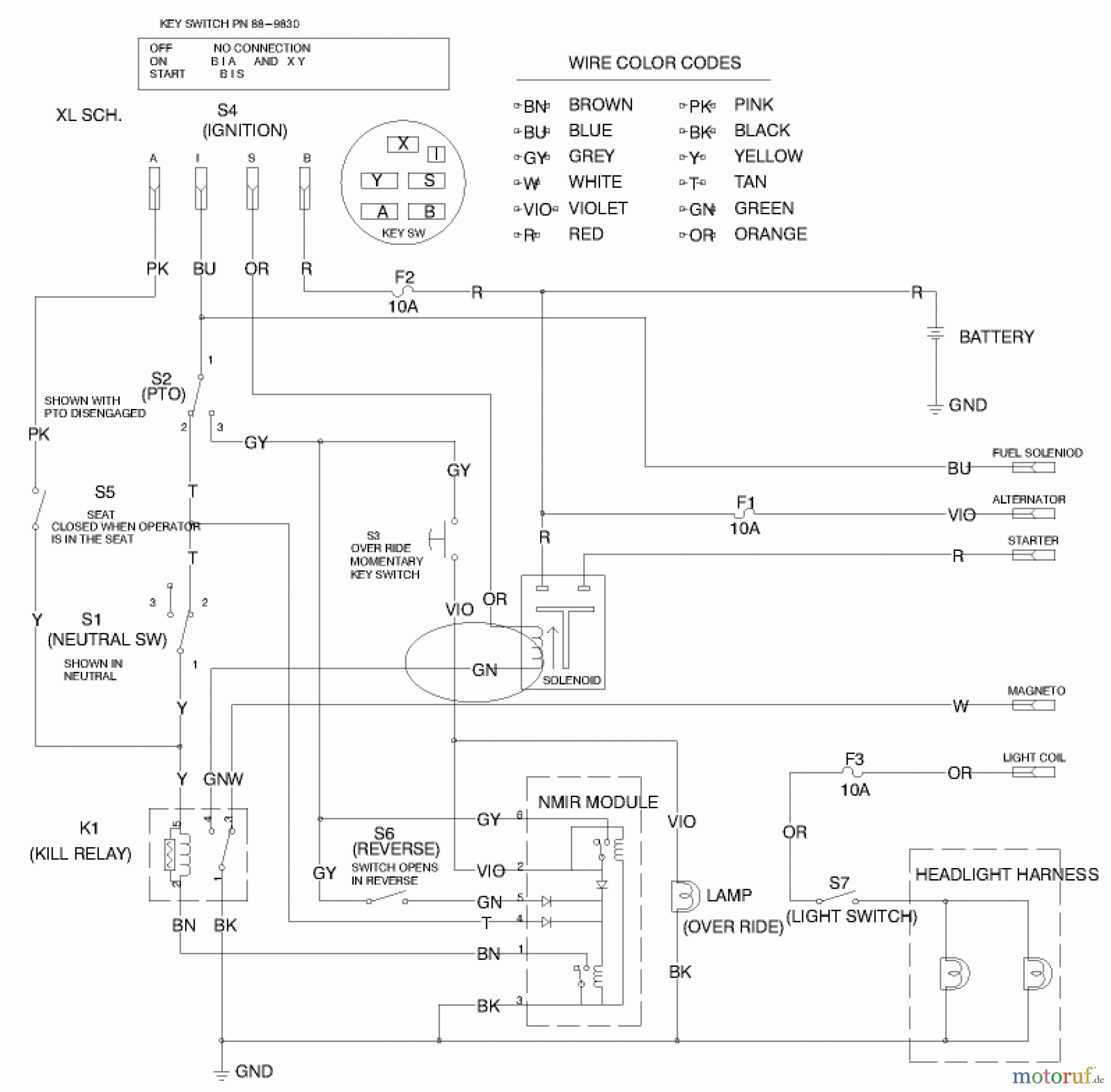  Toro Neu Mowers, Lawn & Garden Tractor Seite 1 71198 (14-38XL) - Toro 14-38XL Lawn Tractor, 1999 (9900001-9999999) WIRE SCHEMATIC