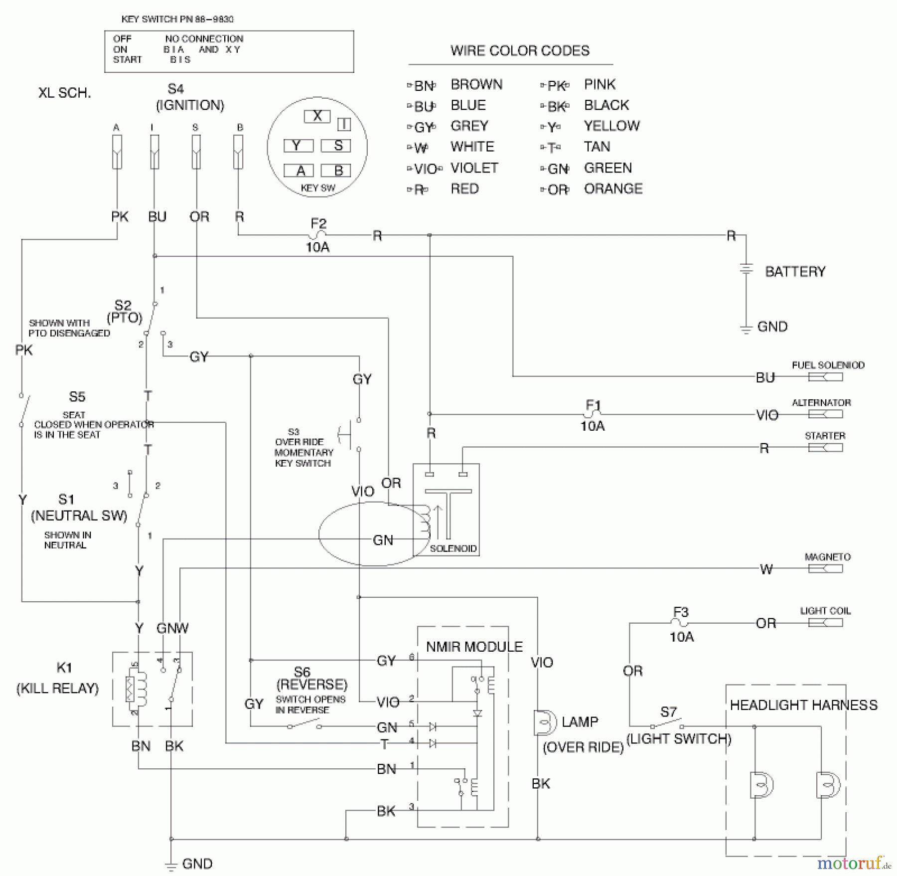  Toro Neu Mowers, Lawn & Garden Tractor Seite 1 71199 (12-32XL) - Toro 12-32XL Lawn Tractor, 2000 (200000001-200999999) WIRE SCHEMATIC