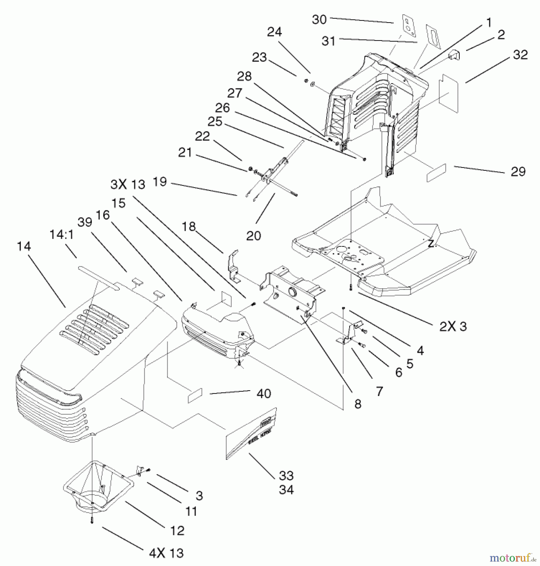  Toro Neu Mowers, Lawn & Garden Tractor Seite 1 71199 (12-32XL) - Toro 12-32XL Lawn Tractor, 2002 (220000001-220999999) HOOD & TOWER ASSEMBLY