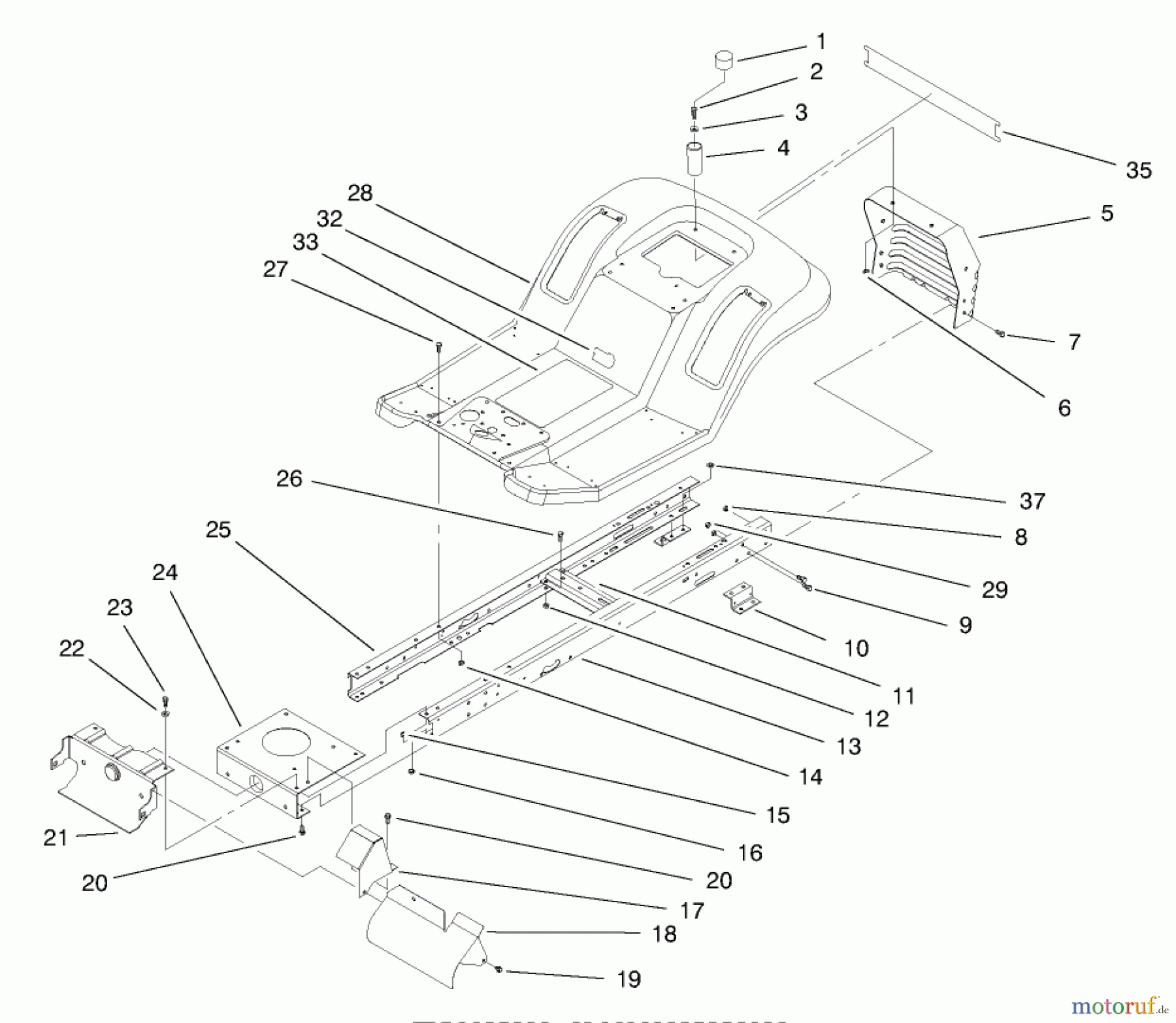  Toro Neu Mowers, Lawn & Garden Tractor Seite 1 71201 (12-32XL) - Toro 12-32XL Lawn Tractor, 1998 (8900001-8999999) FRAME ASSEMBLY