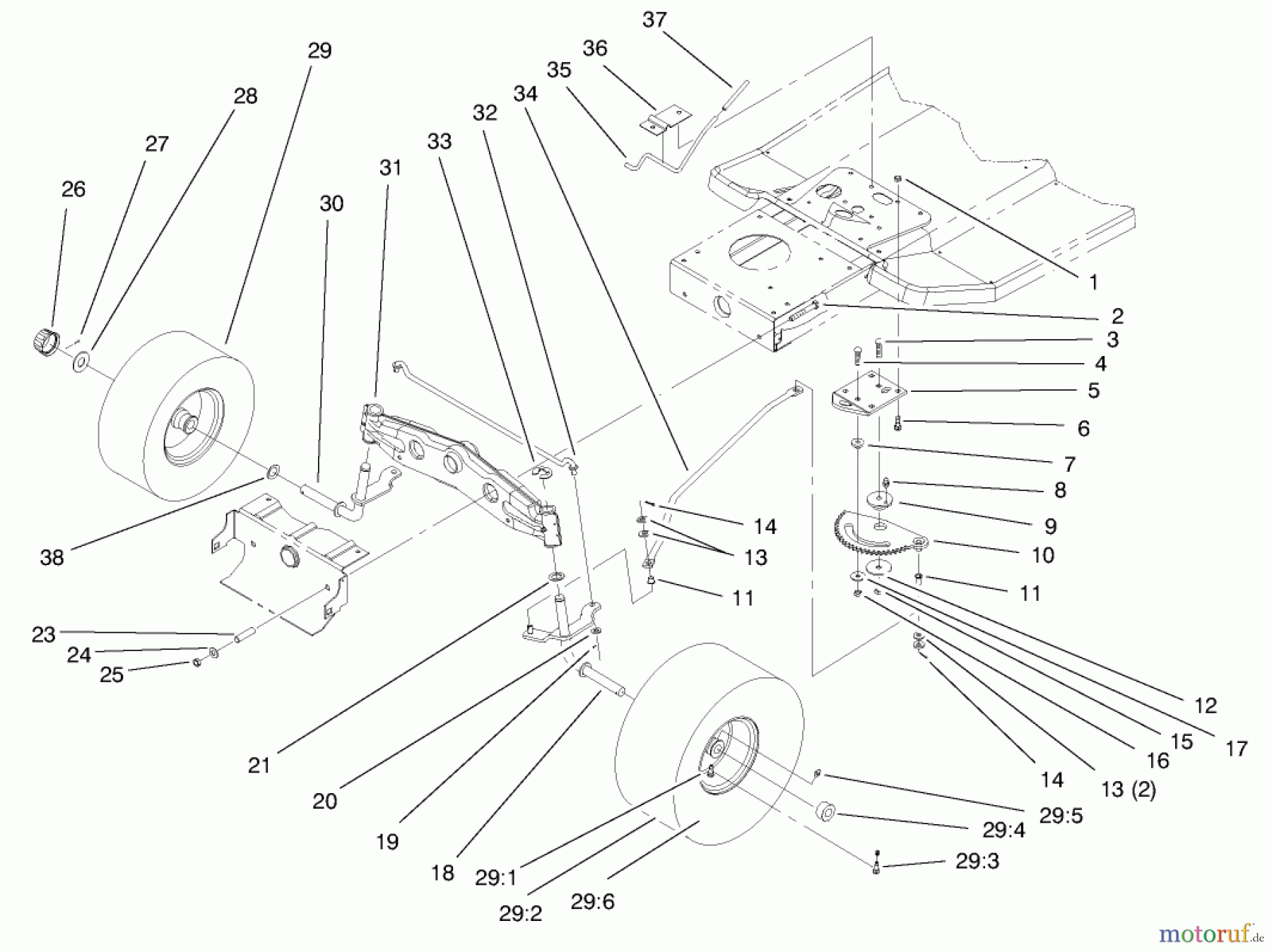  Toro Neu Mowers, Lawn & Garden Tractor Seite 1 71215 (14-38HXL) - Toro 14-38HXL Lawn Tractor, 1997 (7900001-7999999) FRONT AXLE ASSEMBLY