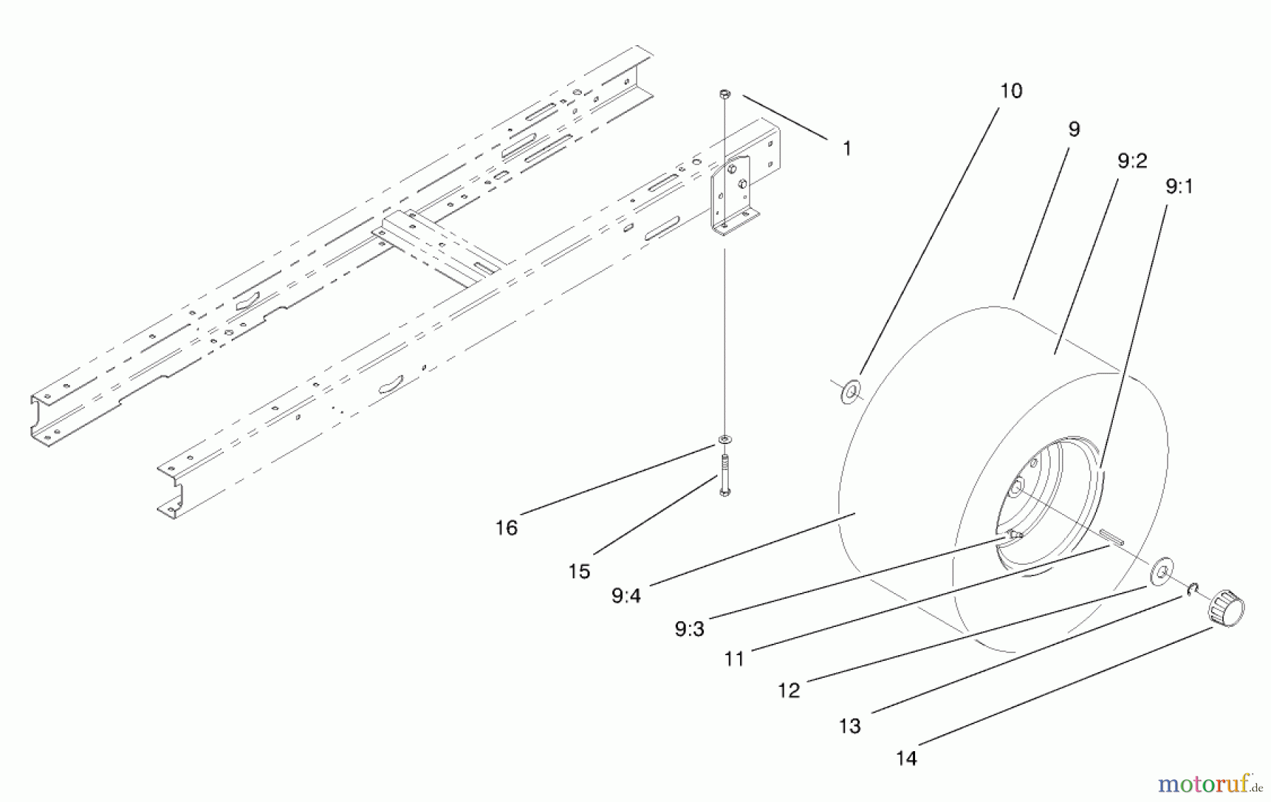  Toro Neu Mowers, Lawn & Garden Tractor Seite 1 71219 (14-38HXL) - Toro 14-38HXL Lawn Tractor, 1997 (7900001-7999999) REAR WHEEL ASSEMBLY