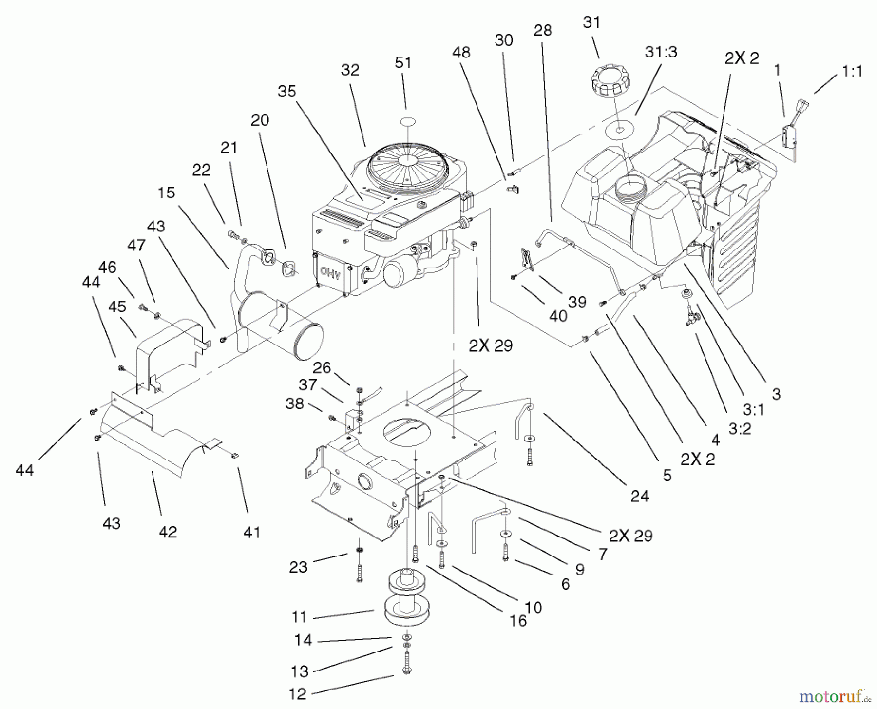  Toro Neu Mowers, Lawn & Garden Tractor Seite 1 71223 (16-38XL) - Toro 16-38XL Lawn Tractor, 2001 (210000001-210999999) ENGINE ASSEMBLY