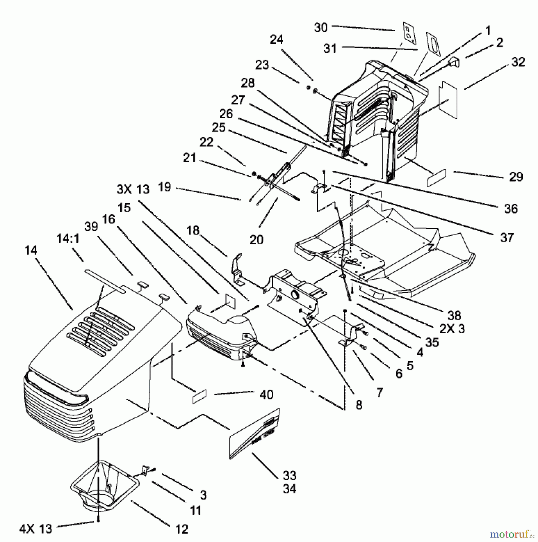  Toro Neu Mowers, Lawn & Garden Tractor Seite 1 71226 (16-38XLE) - Toro 16-38XLE Lawn Tractor, 2002 (220010001-220999999) HOOD AND TOWER ASSEMBLY