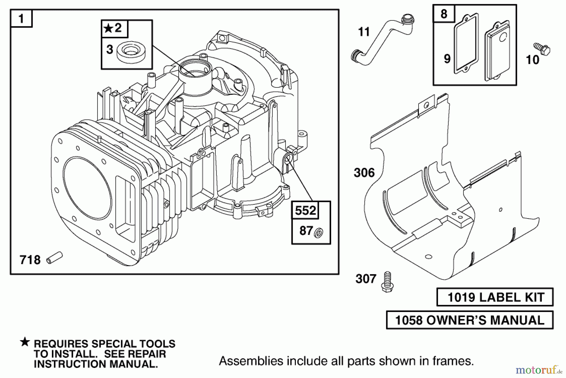  Toro Neu Mowers, Lawn & Garden Tractor Seite 1 71228 (17-44HXL) - Toro 17-44HXL Lawn Tractor, 2001 (210000001-210999999) CYLINDER ASSEMBLY ENGINE BRIGGS AND STRATTON MODEL 312777-0128-E1