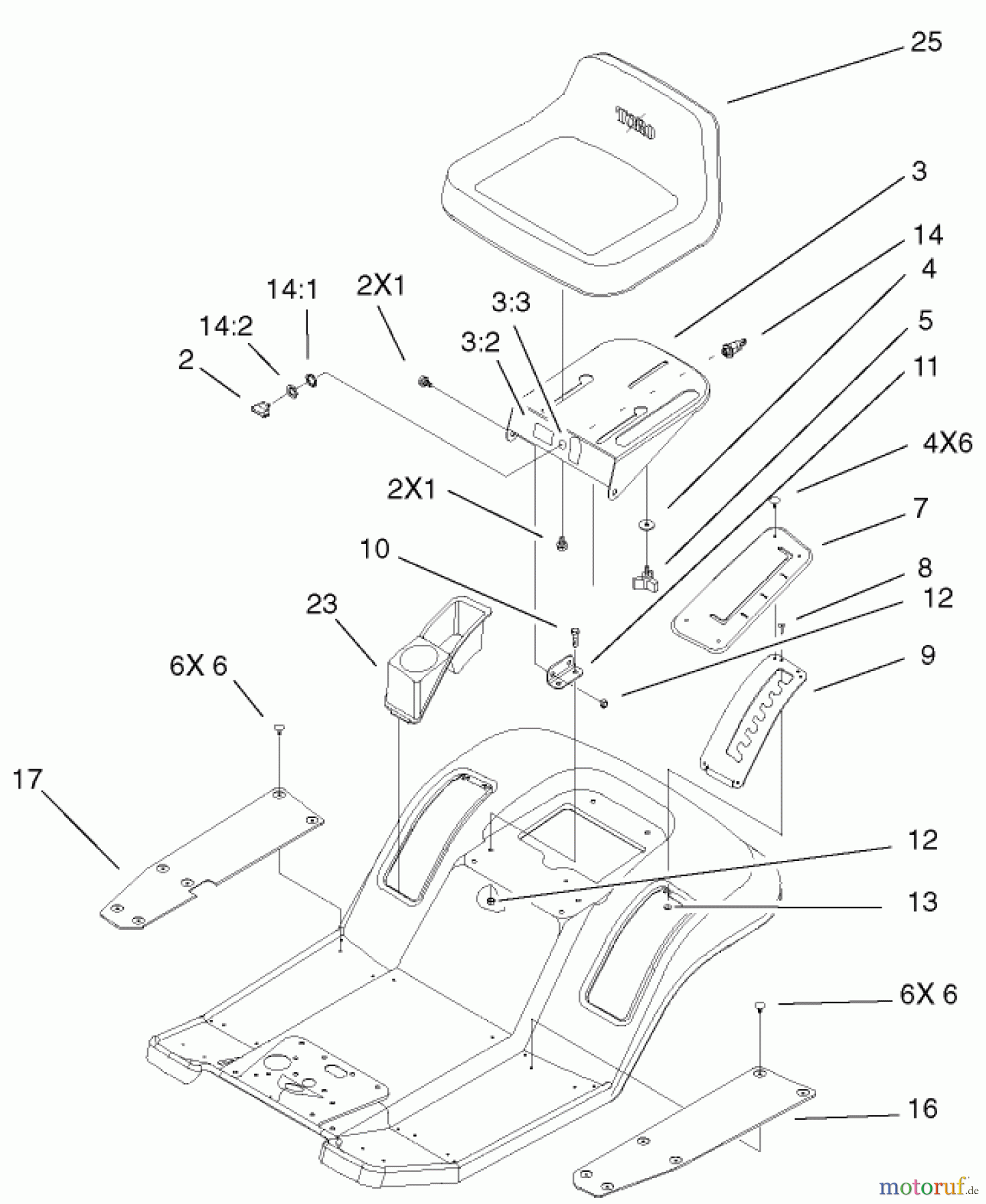  Toro Neu Mowers, Lawn & Garden Tractor Seite 1 71228 (17-44HXL) - Toro 17-44HXL Lawn Tractor, 2002 (220000001-220010000) REAR BODY AND SEAT ASSEMBLY