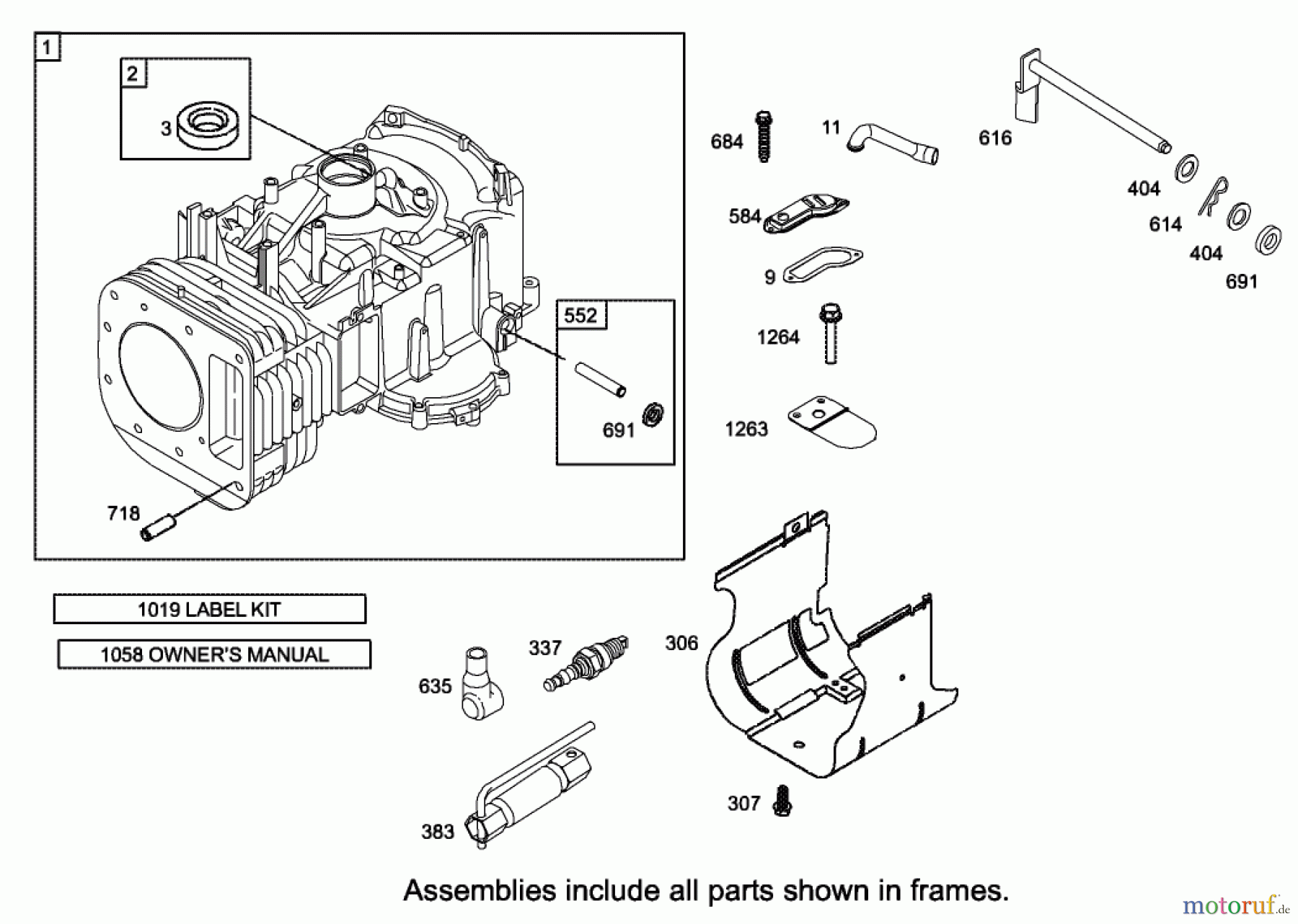  Toro Neu Mowers, Lawn & Garden Tractor Seite 1 71228 (17-44HXL) - Toro 17-44HXL Lawn Tractor, 2002 (220010001-220999999) CYLINDER ASSEMBLY ENGINE BRIGGS AND STRATTON MODEL 31F777-0123-E1