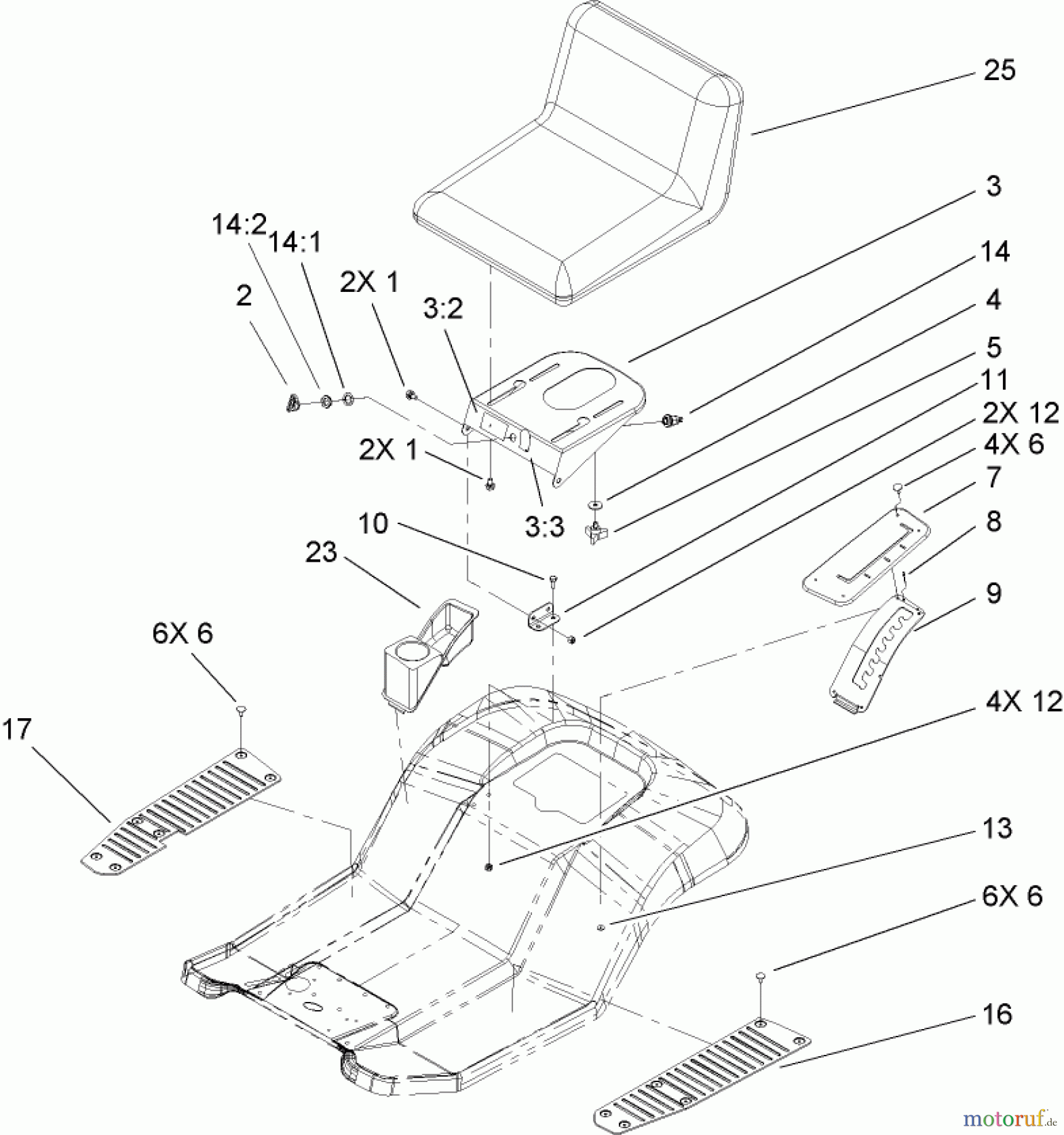  Toro Neu Mowers, Lawn & Garden Tractor Seite 1 71228 (17-44HXL) - Toro 17-44HXL Lawn Tractor, 2004 (240000001-240999999) REAR BODY AND SEAT ASSEMBLY