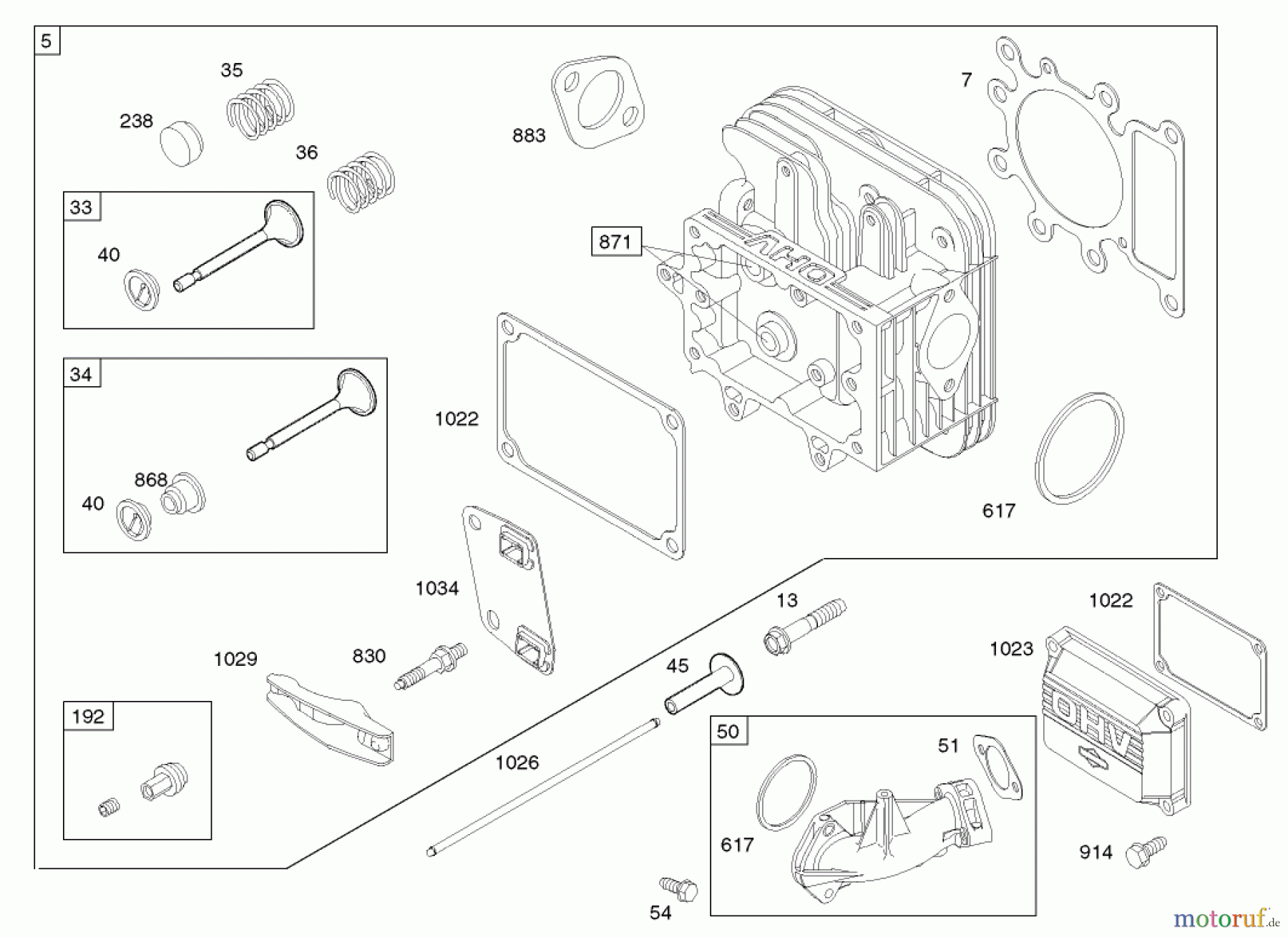  Toro Neu Mowers, Lawn & Garden Tractor Seite 1 71233 (17-44HXL) - Toro 17-44HXL Indy Special Edition Lawn Tractor, 2002 (220000001-220999999) CYLINDER HEAD ASSEMBLY BRIGGS AND STRATTON 31F777-0123-E1