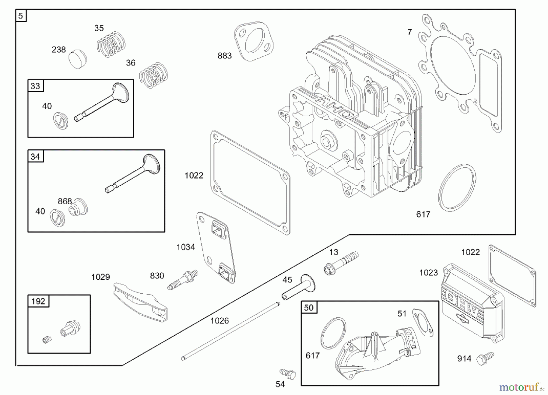  Toro Neu Mowers, Lawn & Garden Tractor Seite 1 71245 (14-38HXLE) - Toro 14-38HXLE Lawn Tractor, 2003 (230000001-230999999) CYLINDER HEAD ASSEMBLY ENGINE BRIGGS AND STRATTON MODEL 280H07-0160-E1