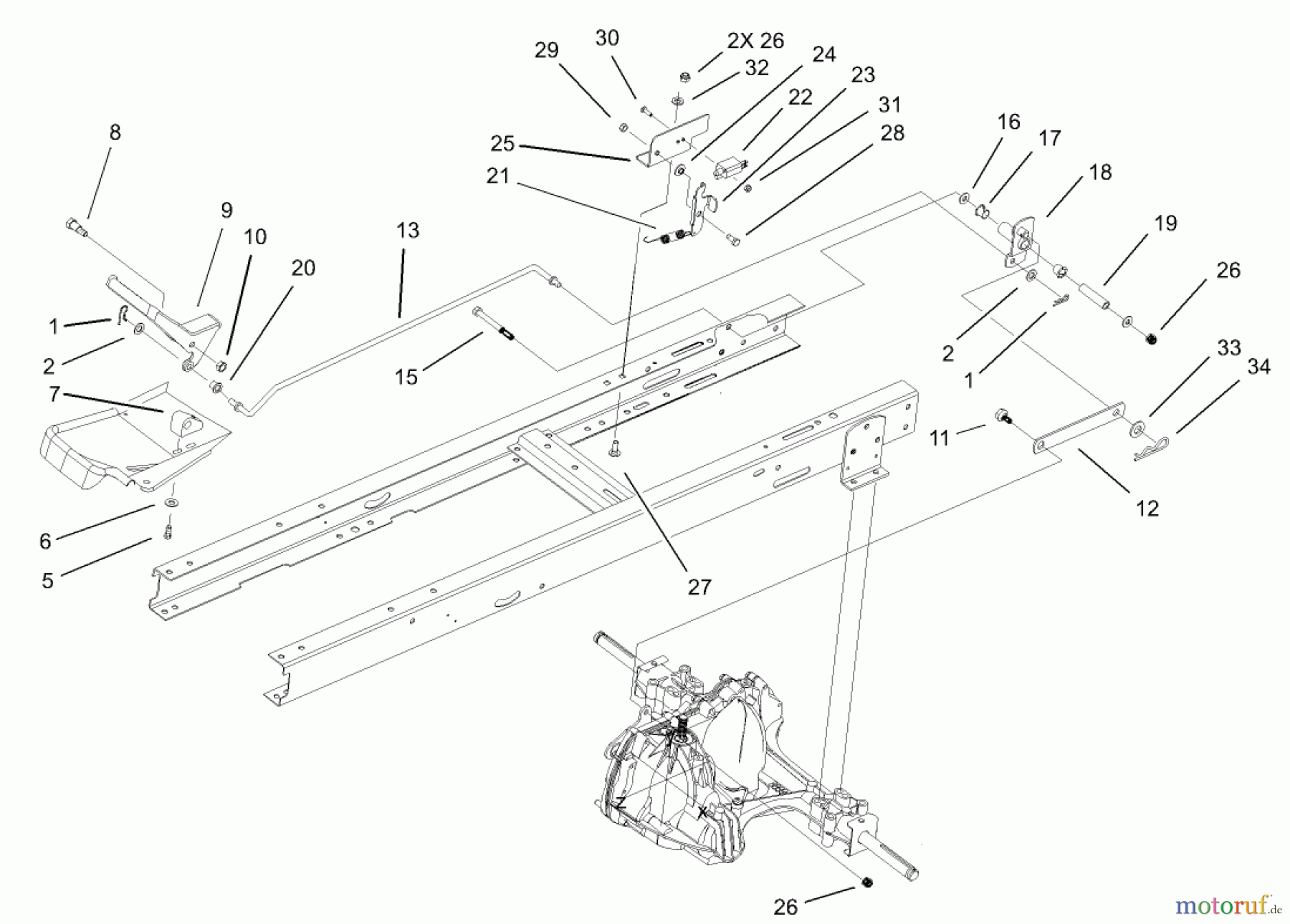  Toro Neu Mowers, Lawn & Garden Tractor Seite 1 71245 (14-38HXLE) - Toro 14-38HXLE Lawn Tractor, 2003 (230000001-230999999) HYDRO TRANSAXLE CONTROL ASSEMBLY