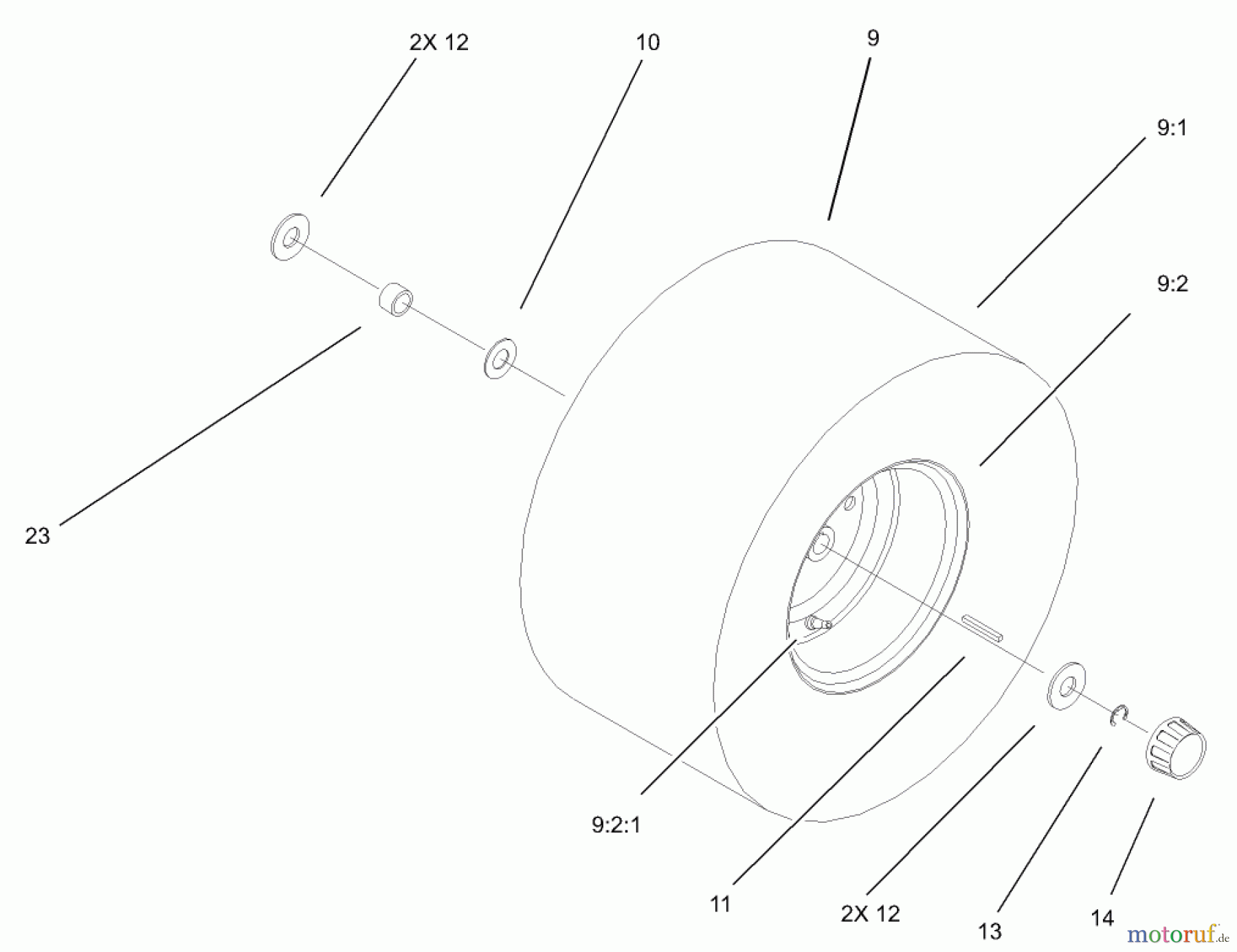  Toro Neu Mowers, Lawn & Garden Tractor Seite 1 71245 (14-38HXLE) - Toro 14-38HXLE Lawn Tractor, 2003 (230000001-230999999) REAR WHEEL AND TIRE ASSEMBLY